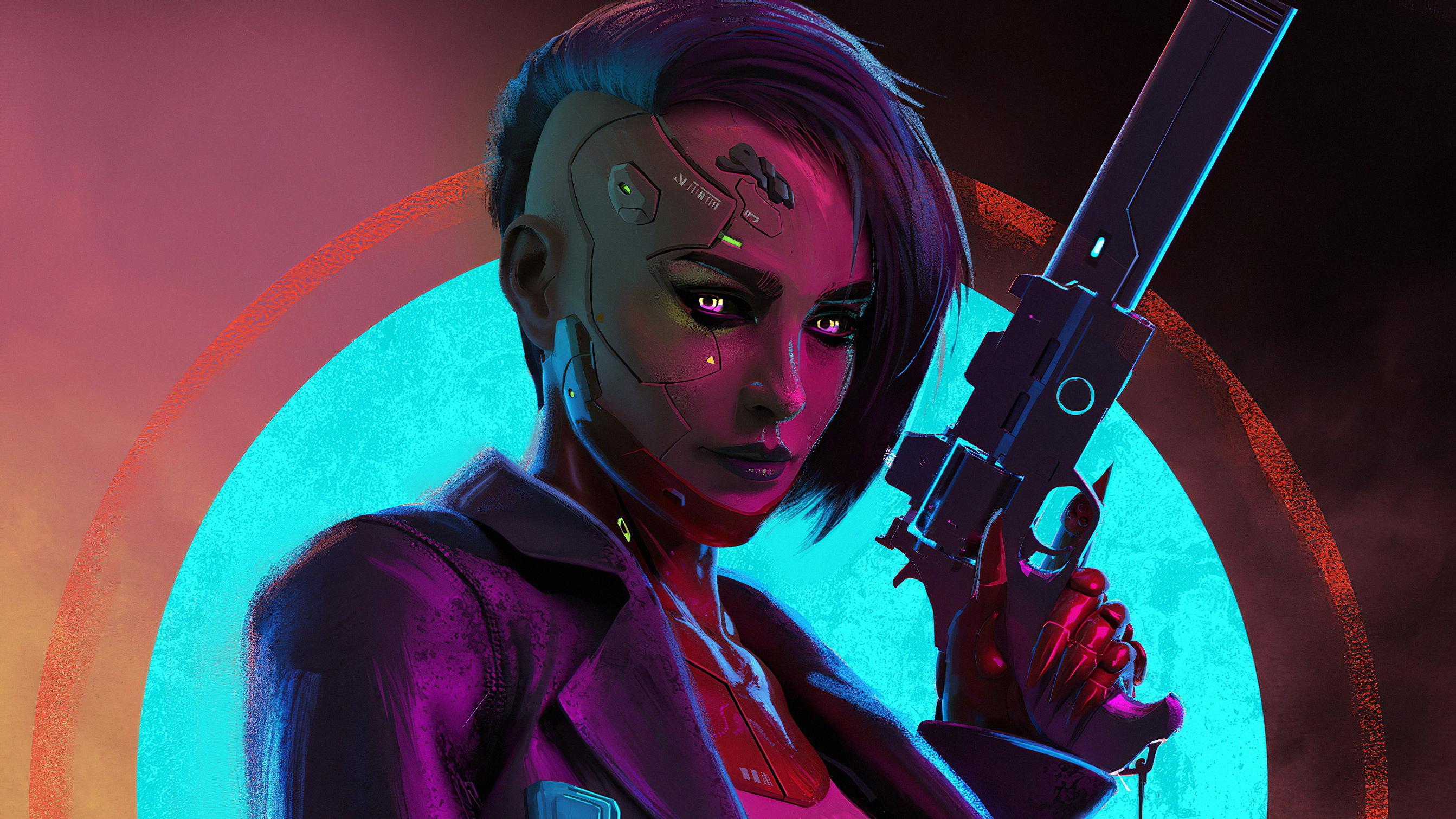 Cyberpunk Girl With Gun [3840x2160]