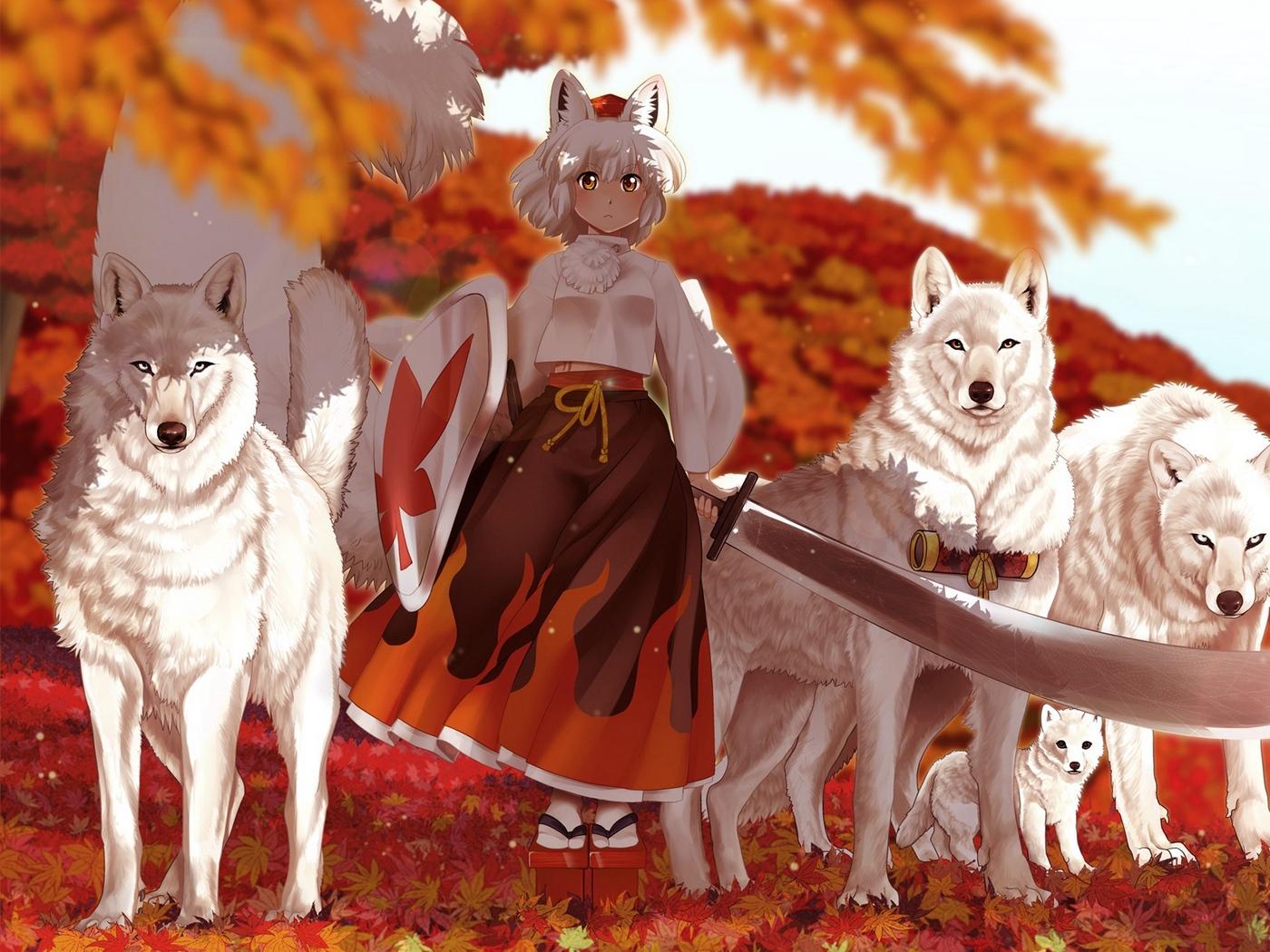 Download wallpaper 1400x1050 anime, girl, kimono, sword