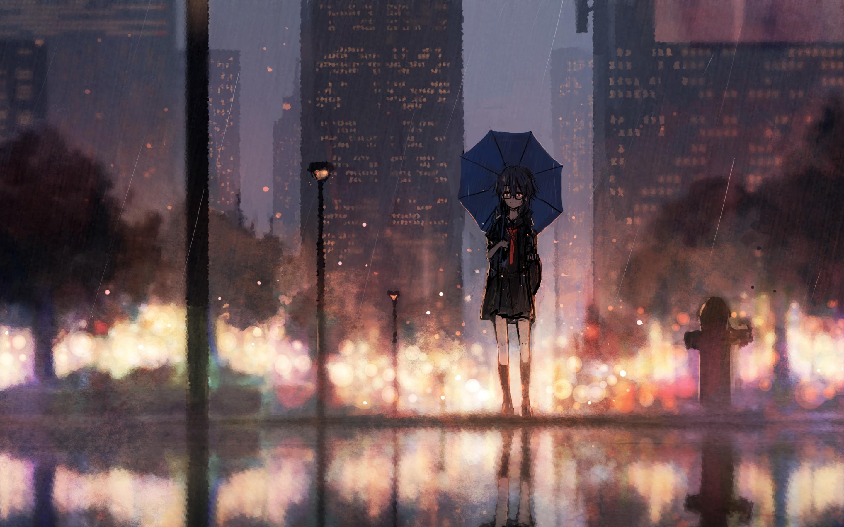 Anime Girl Rain Umbrella Macbook Pro Retina HD 4k