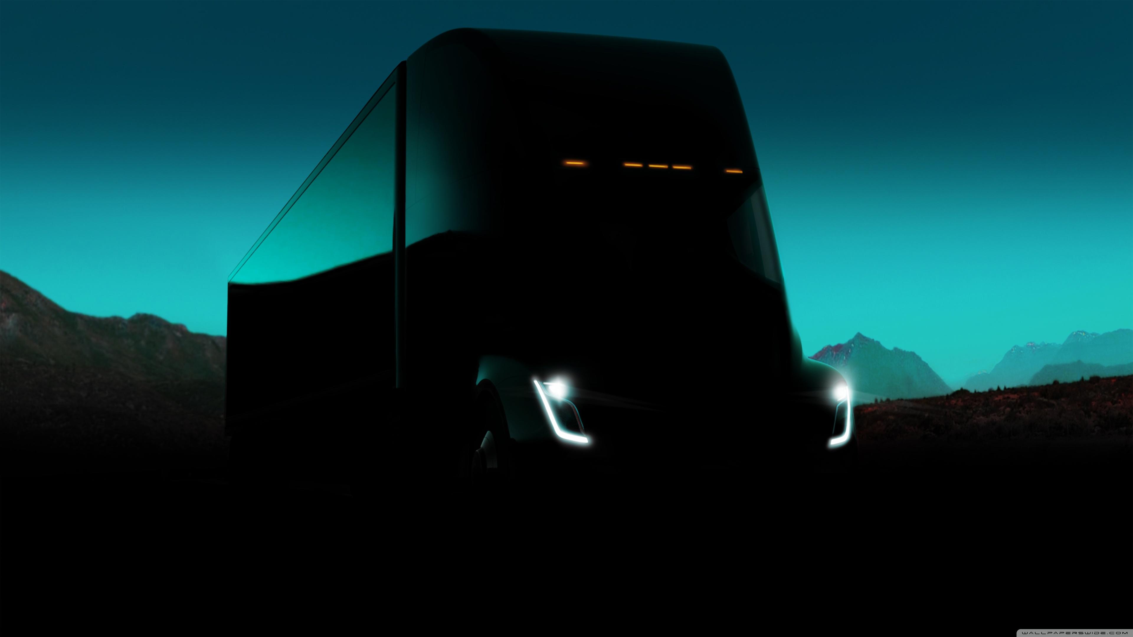 Tesla Semi Electric Truck Dark Ultra HD Desktop Background