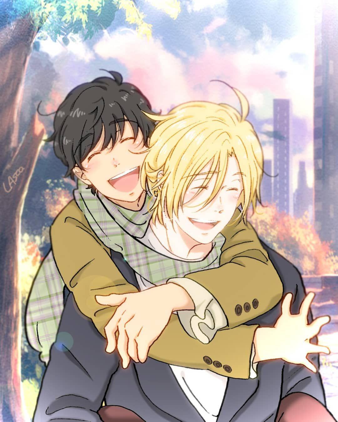 cute gay anime hug