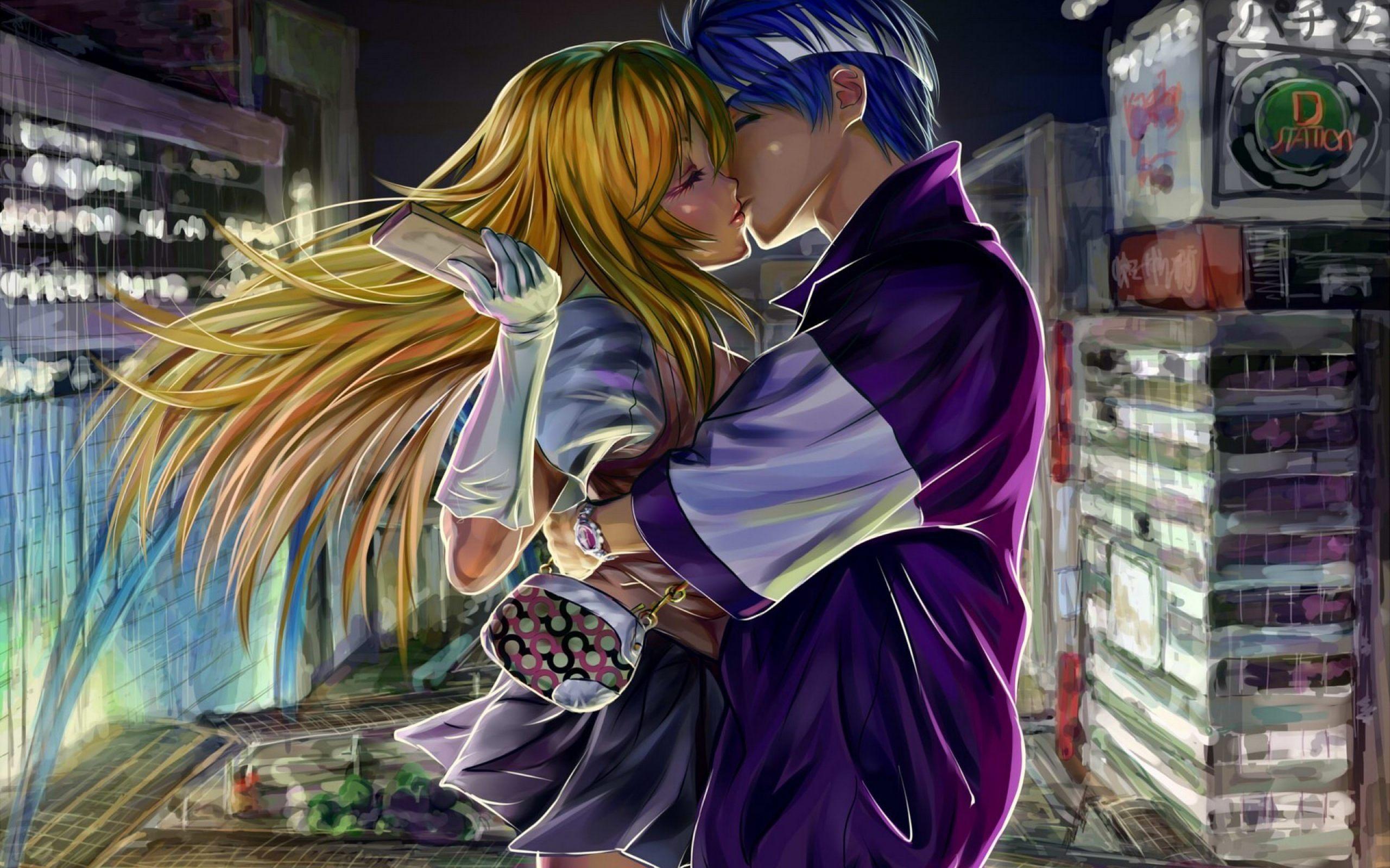 Romantic Anime Couple Kiss Wallpaper Download