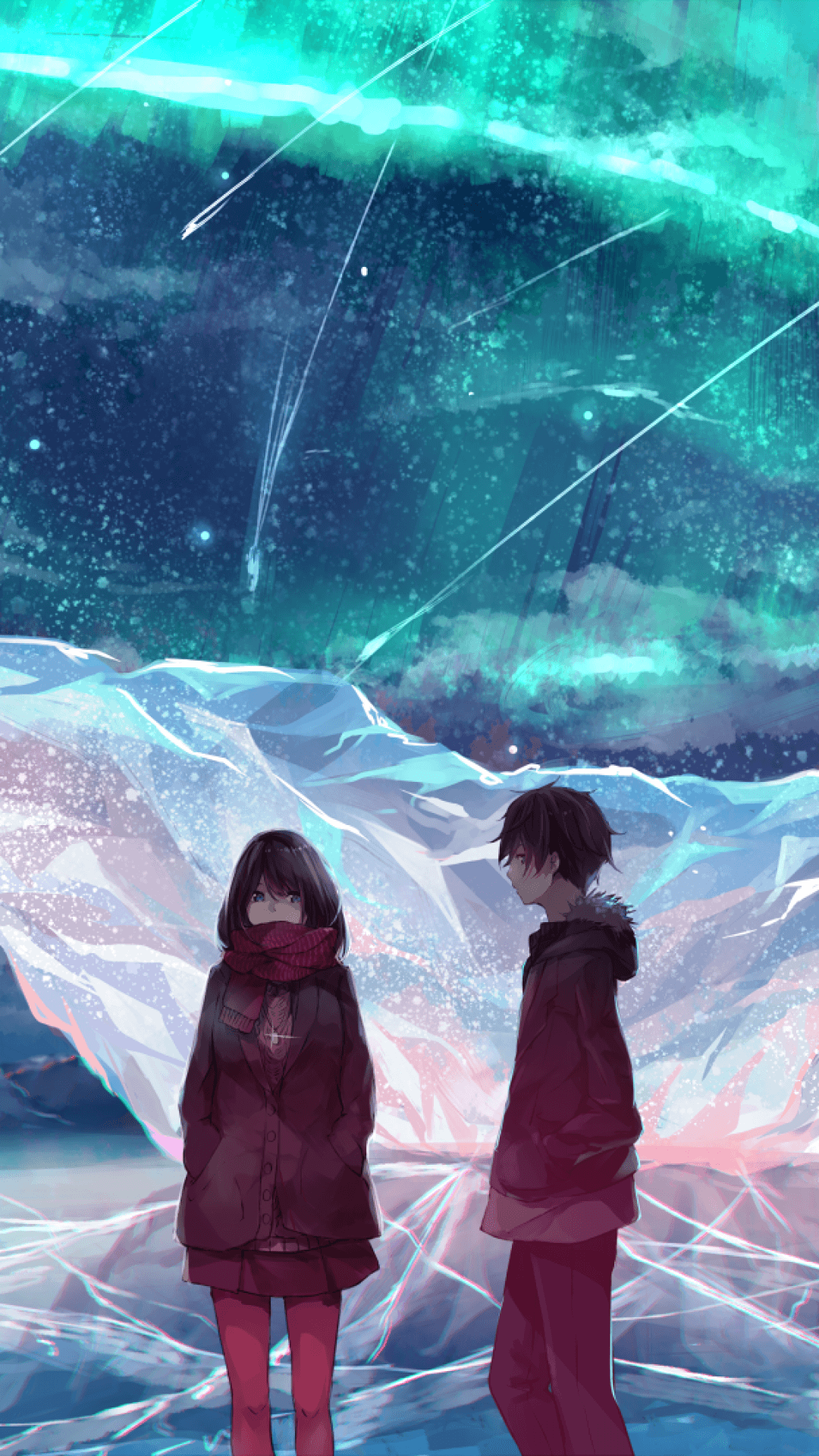 Anime Couple, Ice Field, Scarf, Anime Girl, Boy
