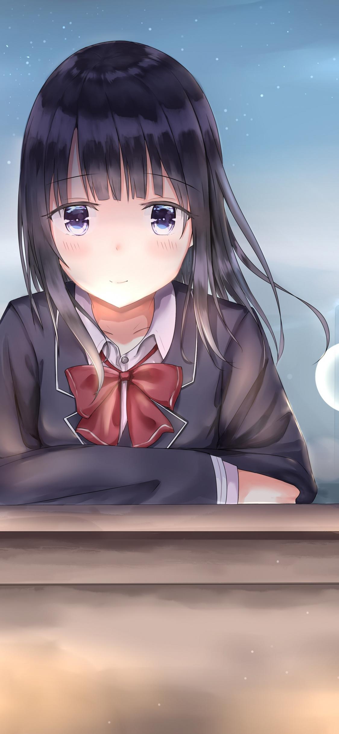 School Uniform, Anime Girl, Cute, Sad, Wallpaper Anime Girl
