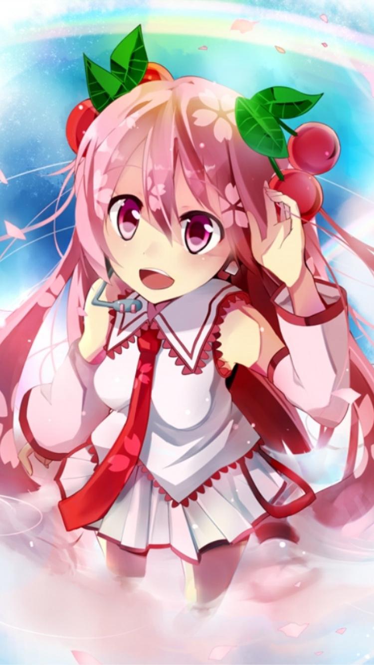 Download 750x1334 wallpaper pink hair, anime girl, sakura