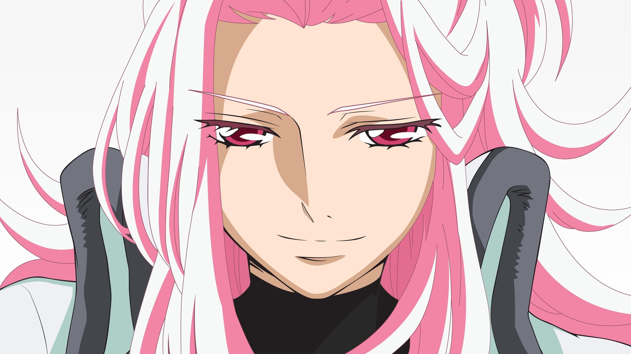 Download wallpaper 2560x1440 anime, girl, hair, pink, smile