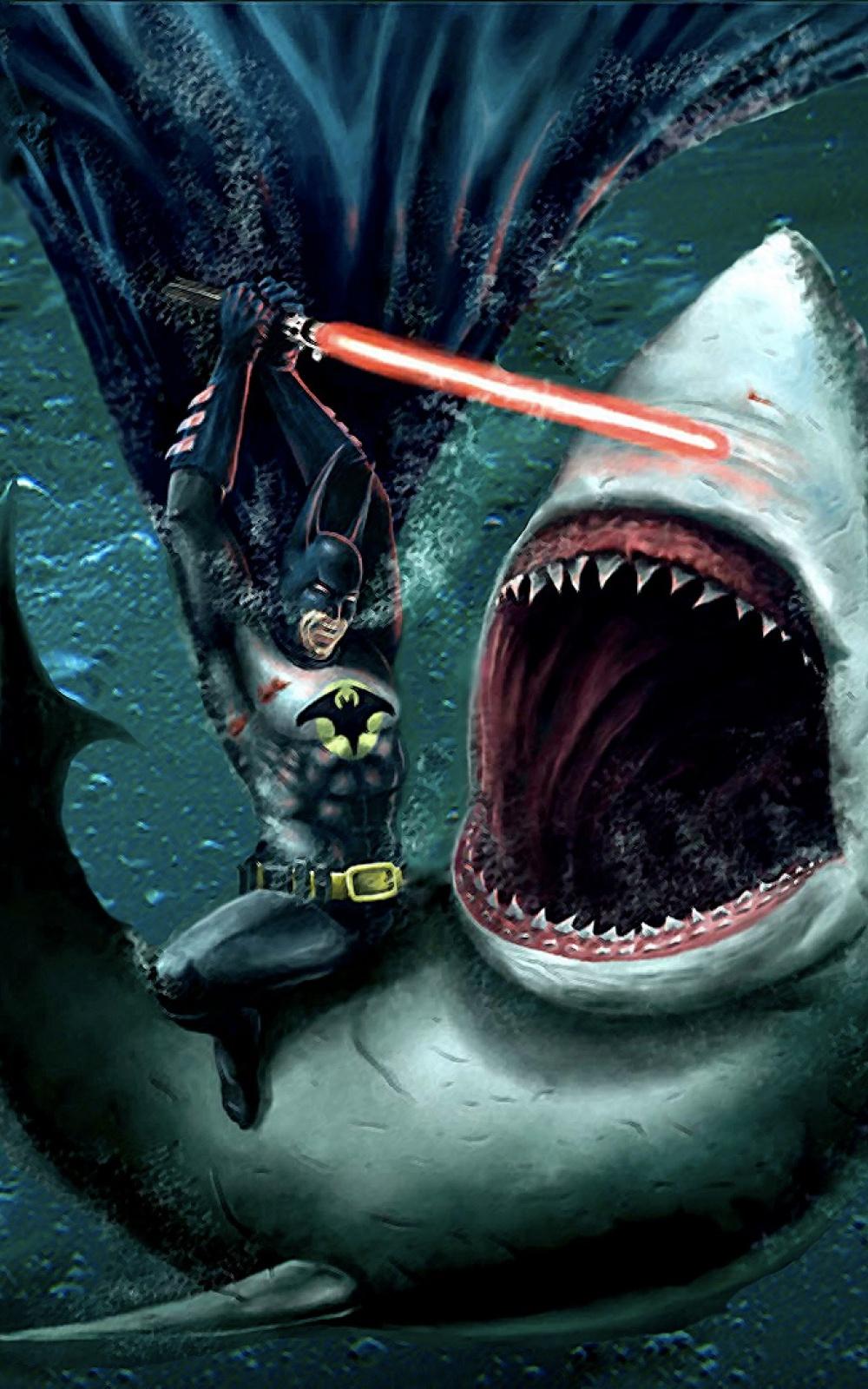 Batman Killing Sharks Laser Sword Android Wallpaper free