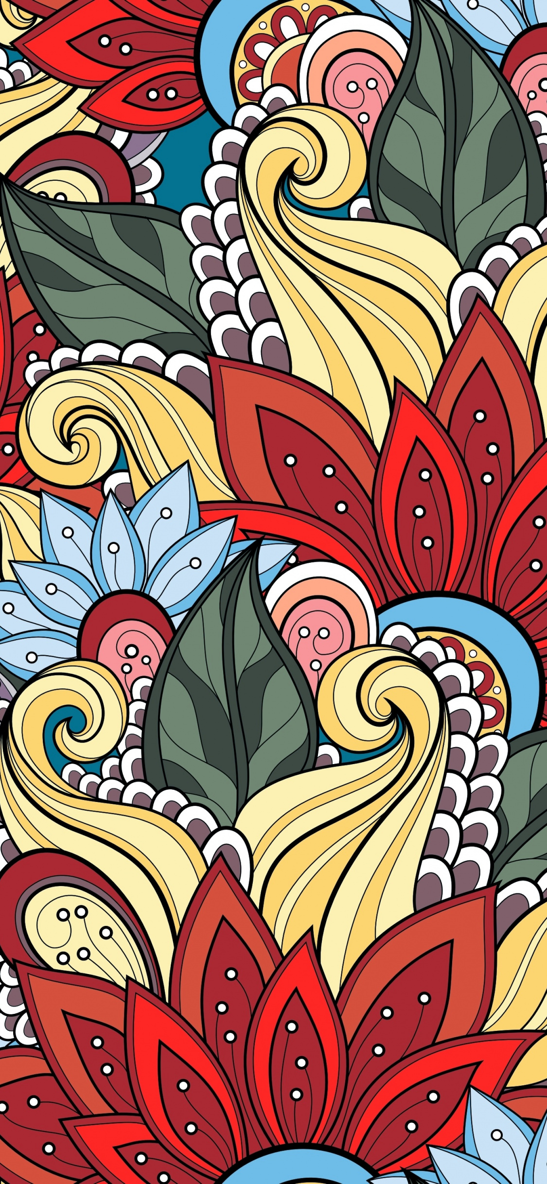 Download 1125x2436 wallpaper flowers, patterns, doodles