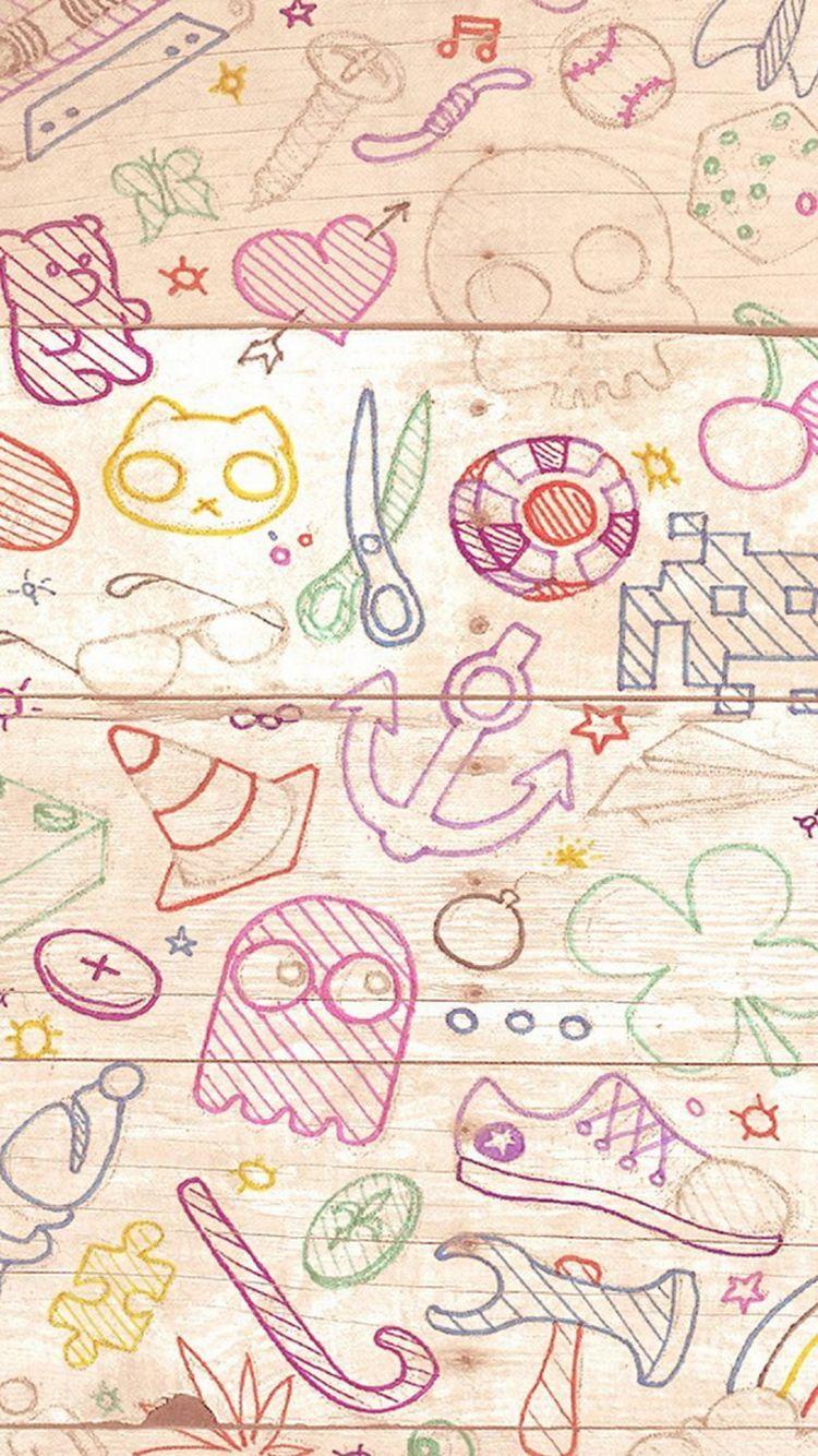 Colorful Doodles Light Wood Background iPhone 6 Wallpaper