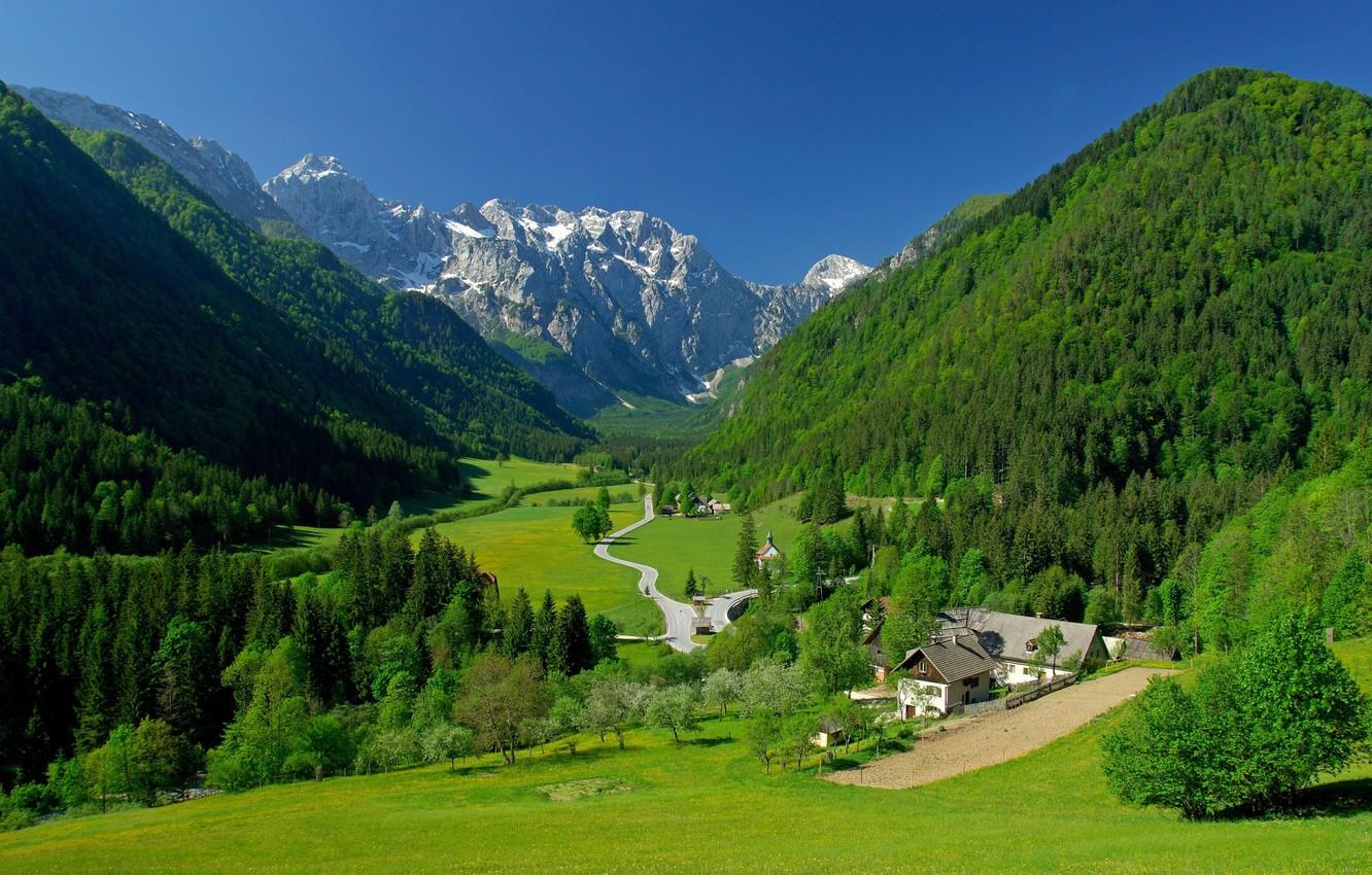 Wallpaper Green, Landscape, Mountains, Alpine, Valley