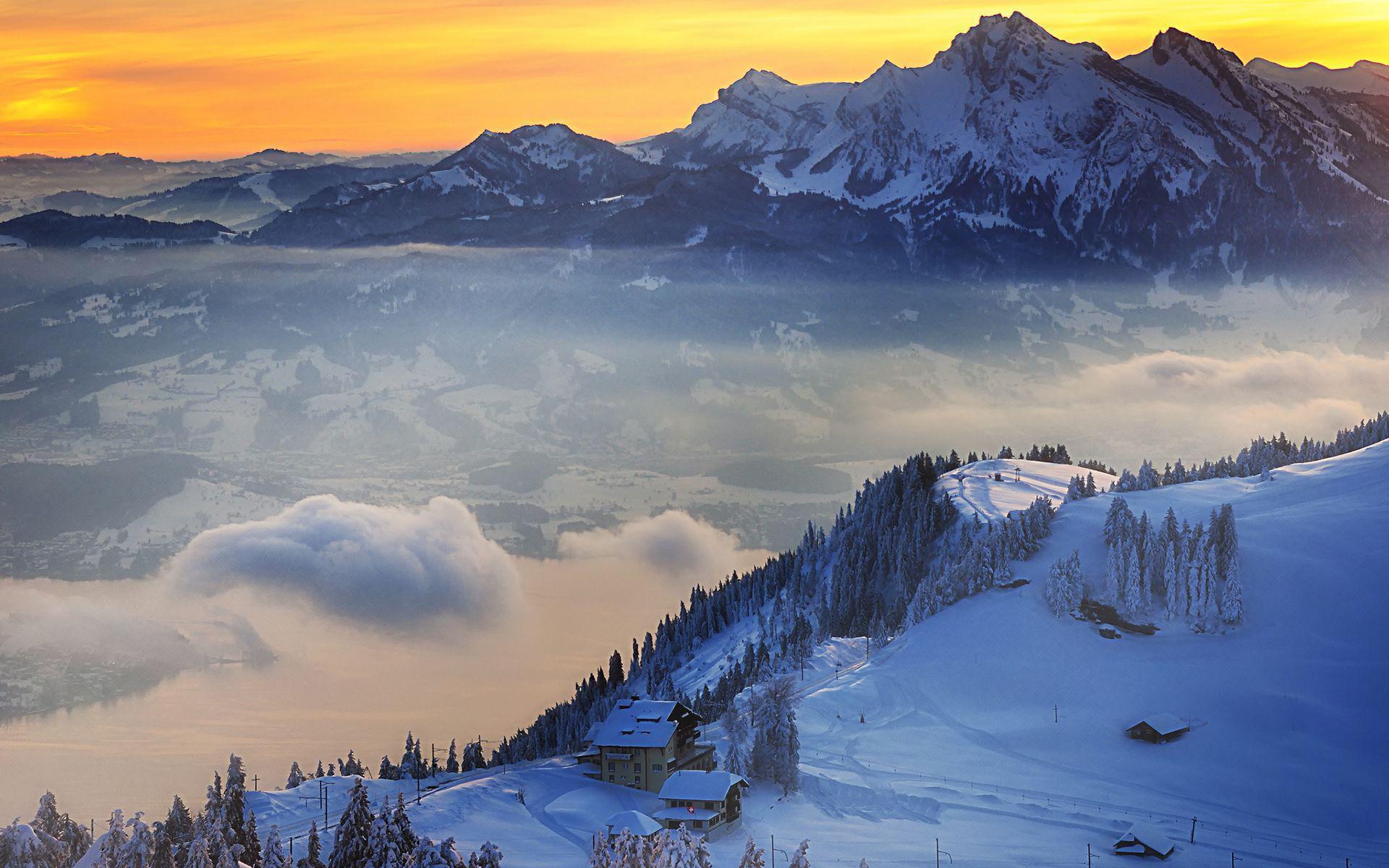 Winter alpine landscape wallpaper. nature and landscape