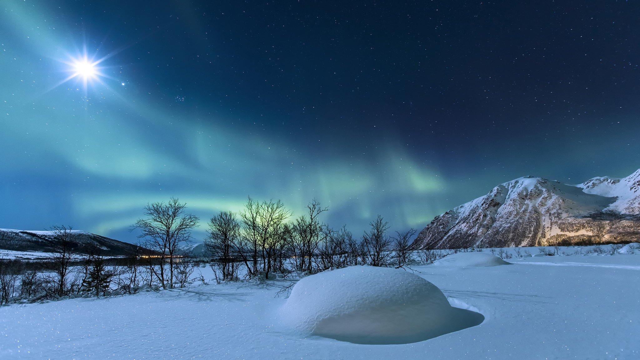 Norway Winter Night Hills At Night Wallpaper & Background Download