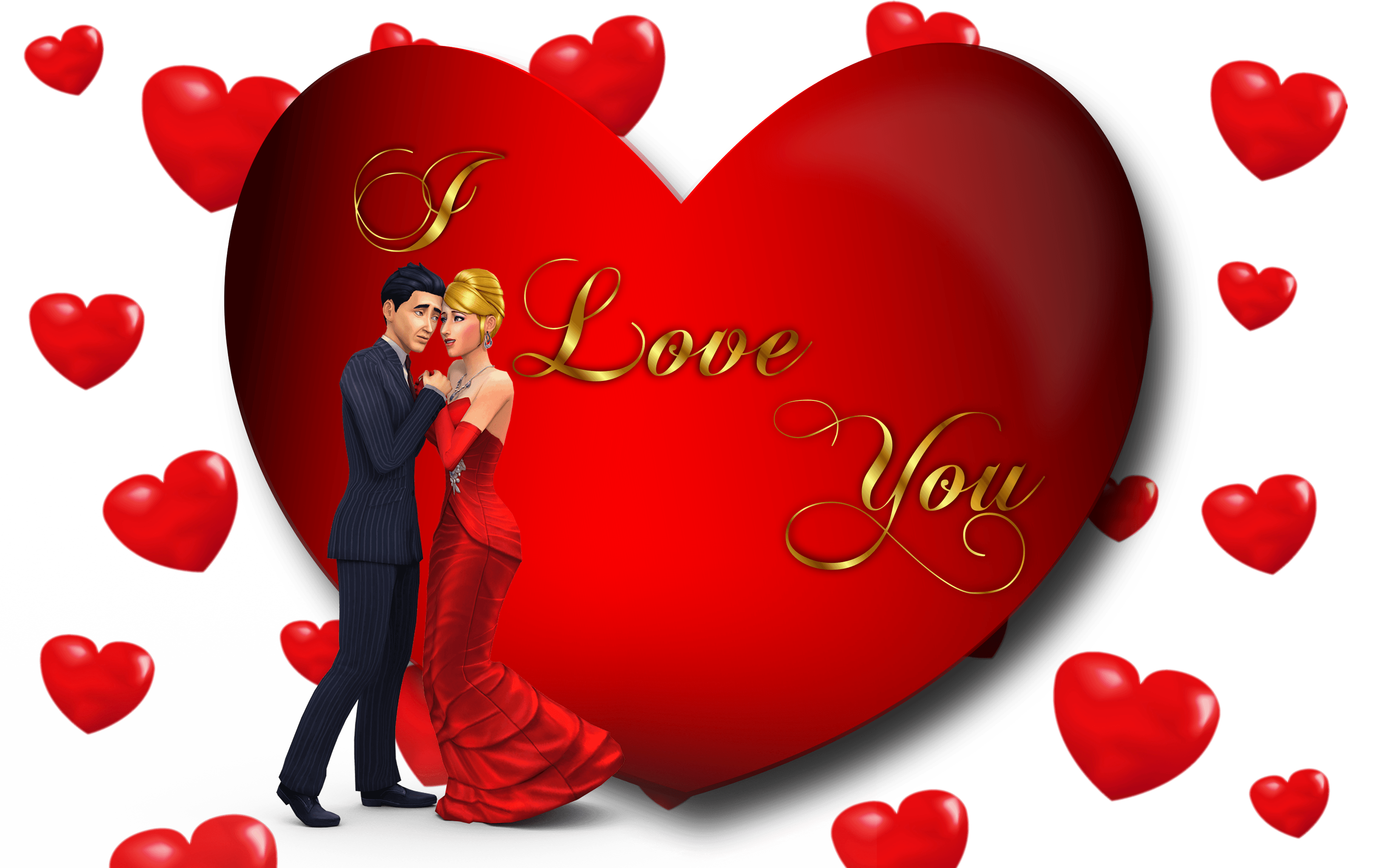 I Love You Loving Couple Red Heart Desktop HD Wallpaper