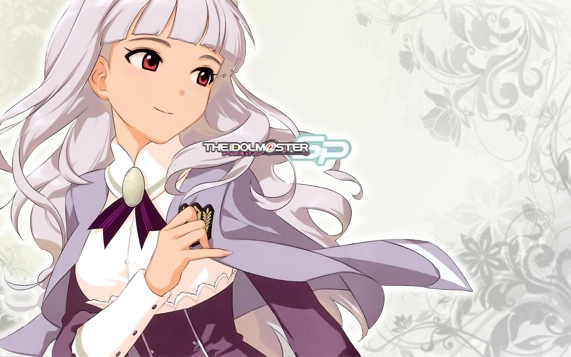 Gray haired anime girl with white and gray clothes graphic