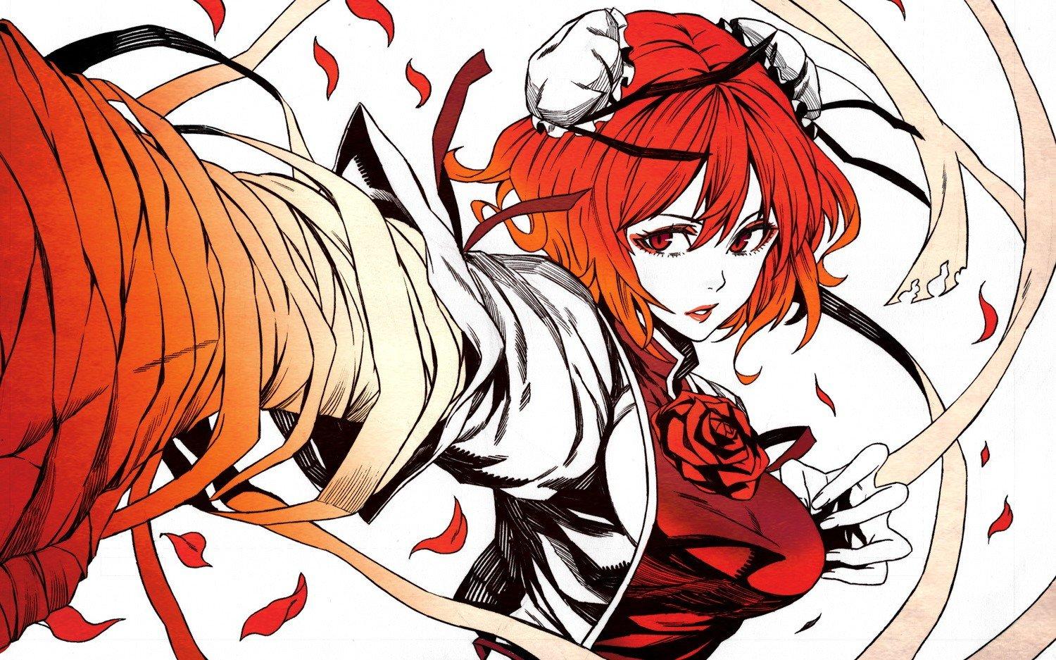 Video games Touhou red flowers redheads ribbons red eyes