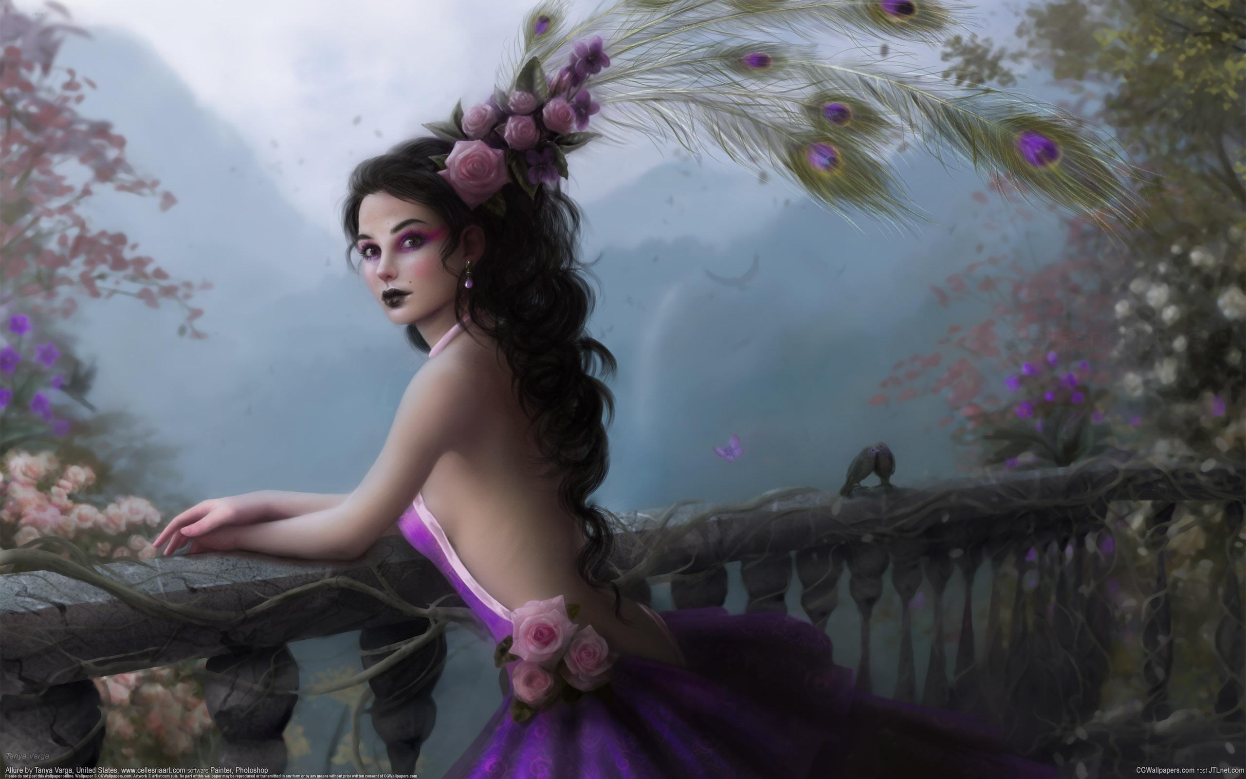 Wallpaper Fantasy girl peacock feathers 2560x1600 HD Picture