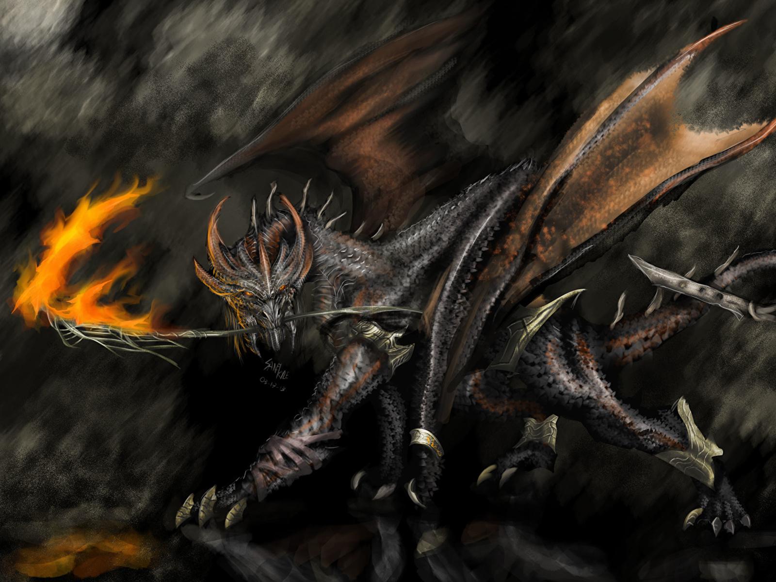 Photos dragon Wings Fantasy Fire 1600x1200