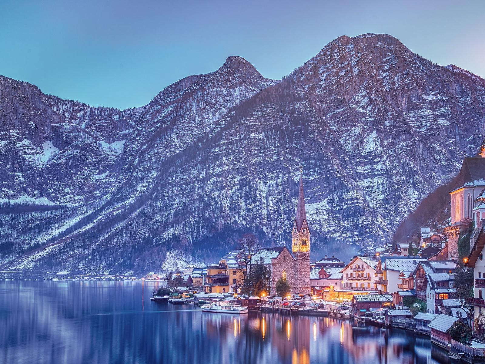 Desktop Wallpaper Hallstatt Alps Austria Winter Mountains