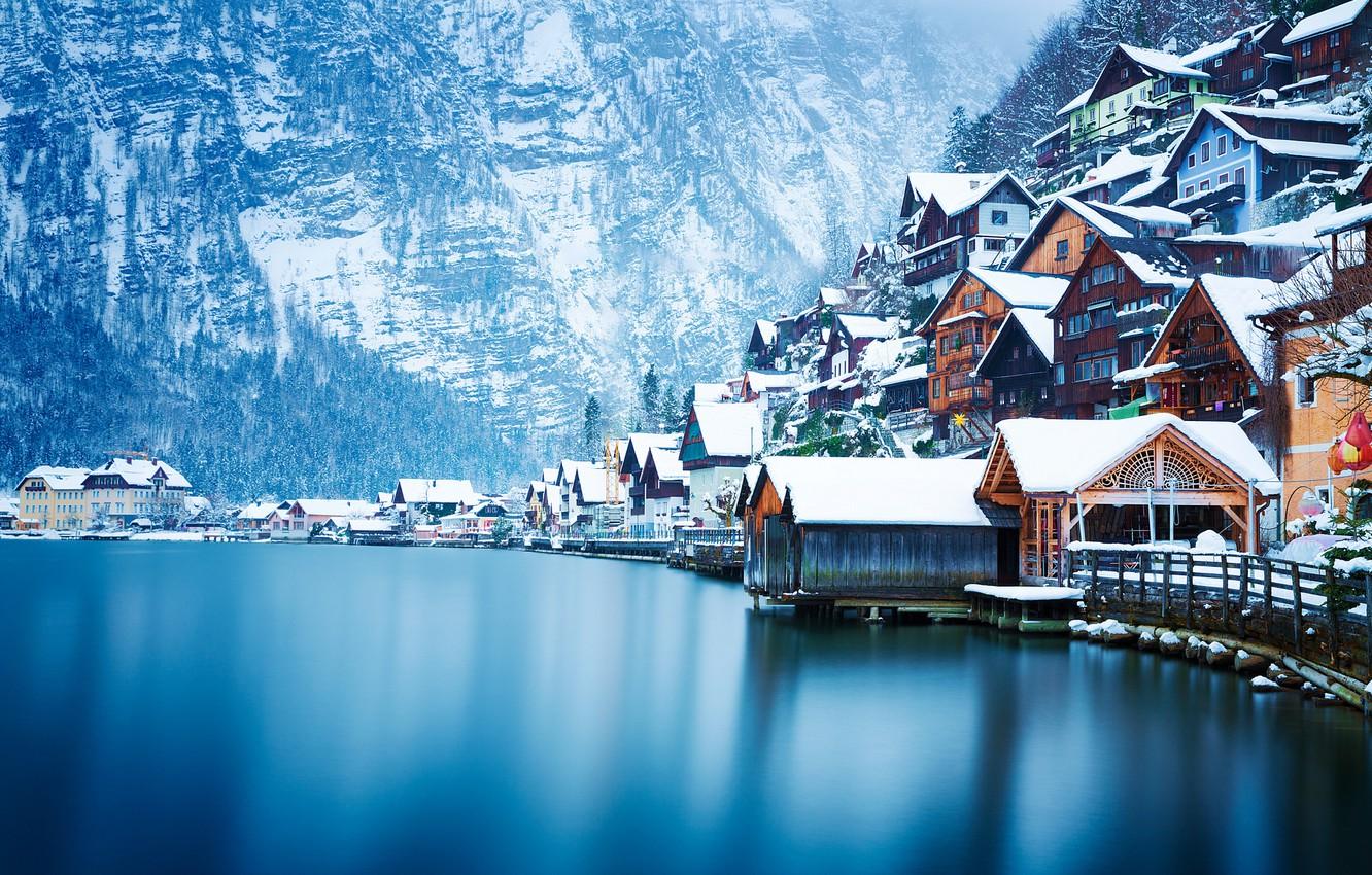 Wallpaper winter, snow, landscape, mountains, lake, home