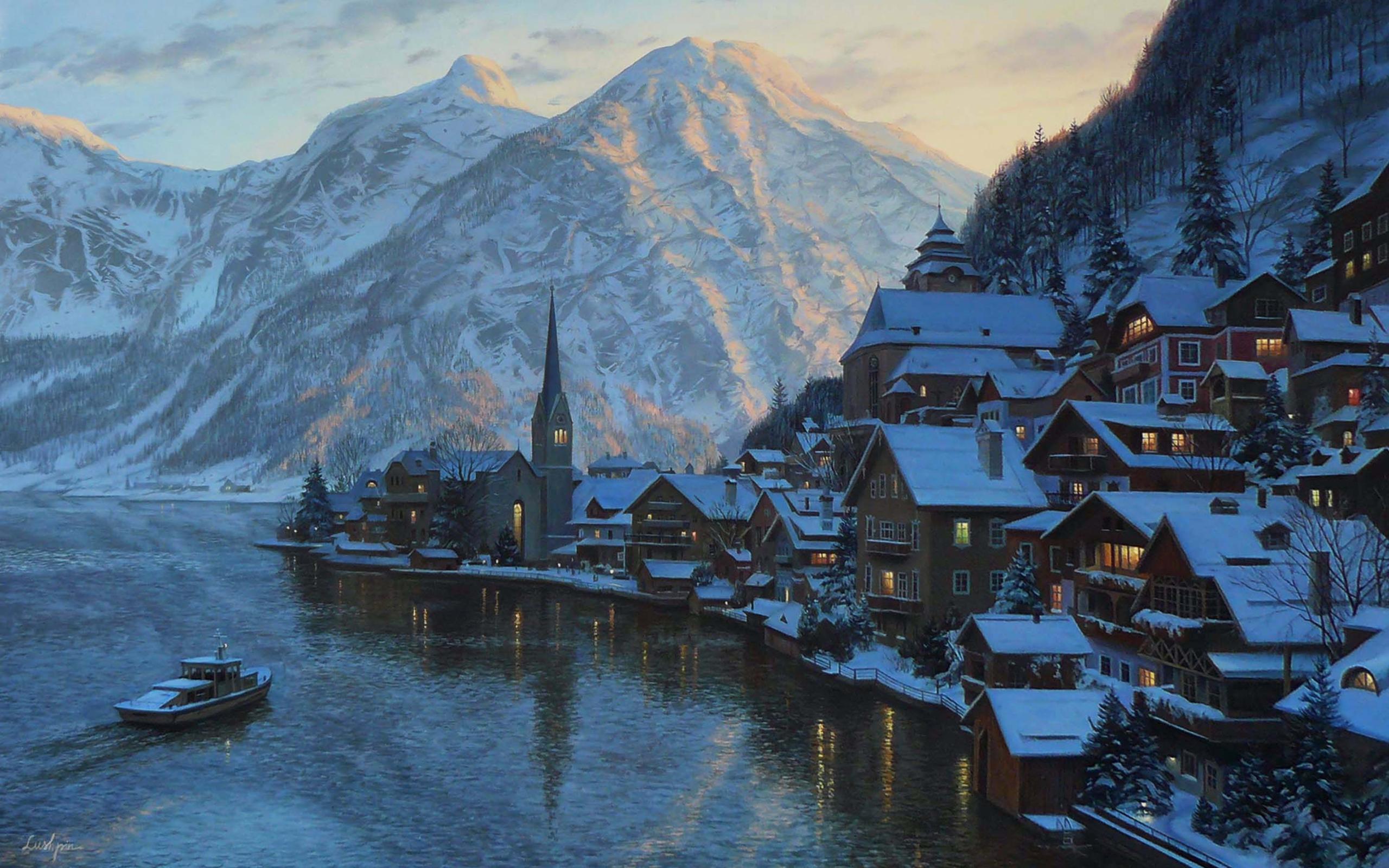 lushpin, Painting, Landscape, Austria, Alps, Mountains