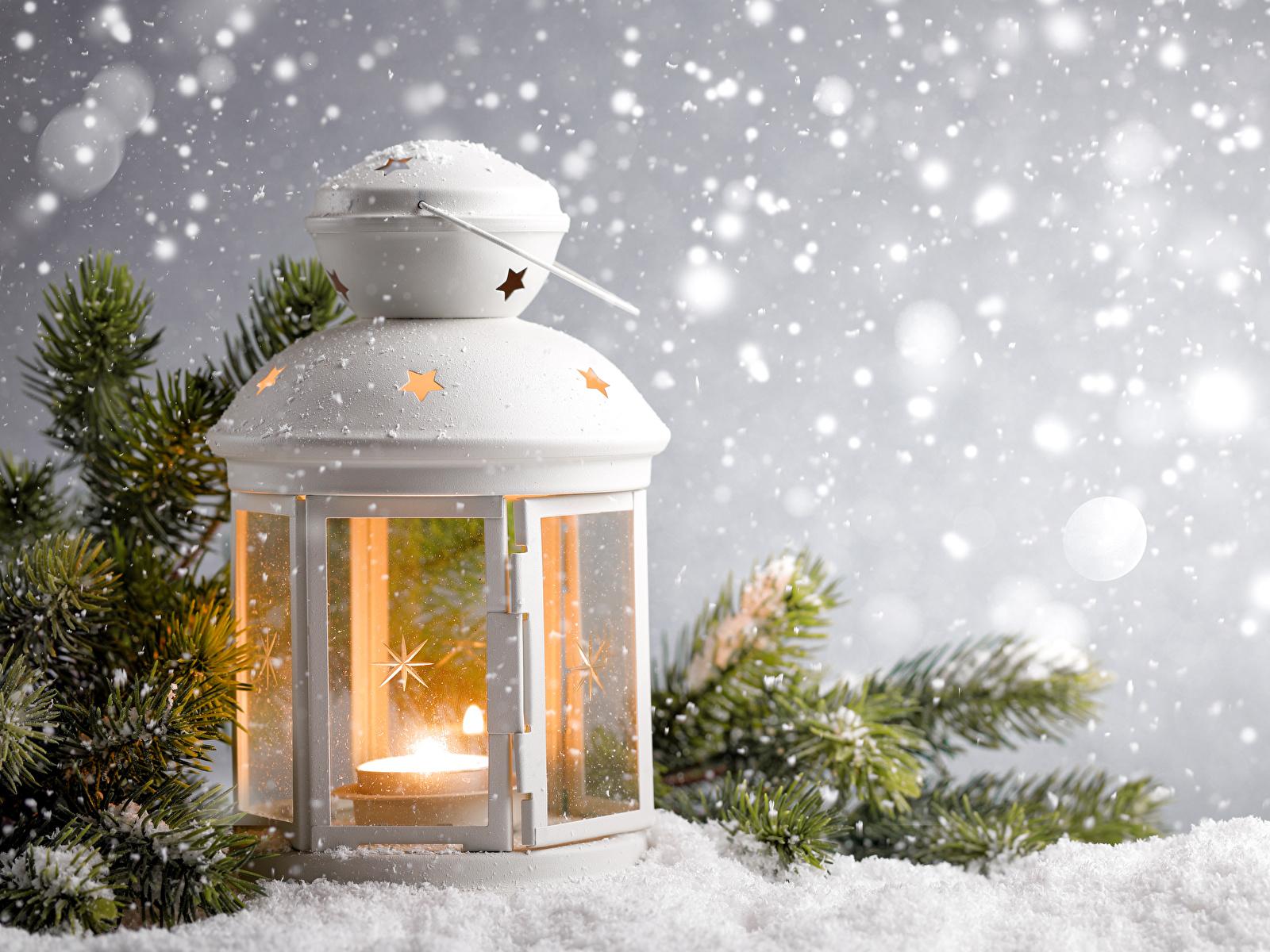 Photo Lantern Nature Winter Snow Candles Branches 1600x1200