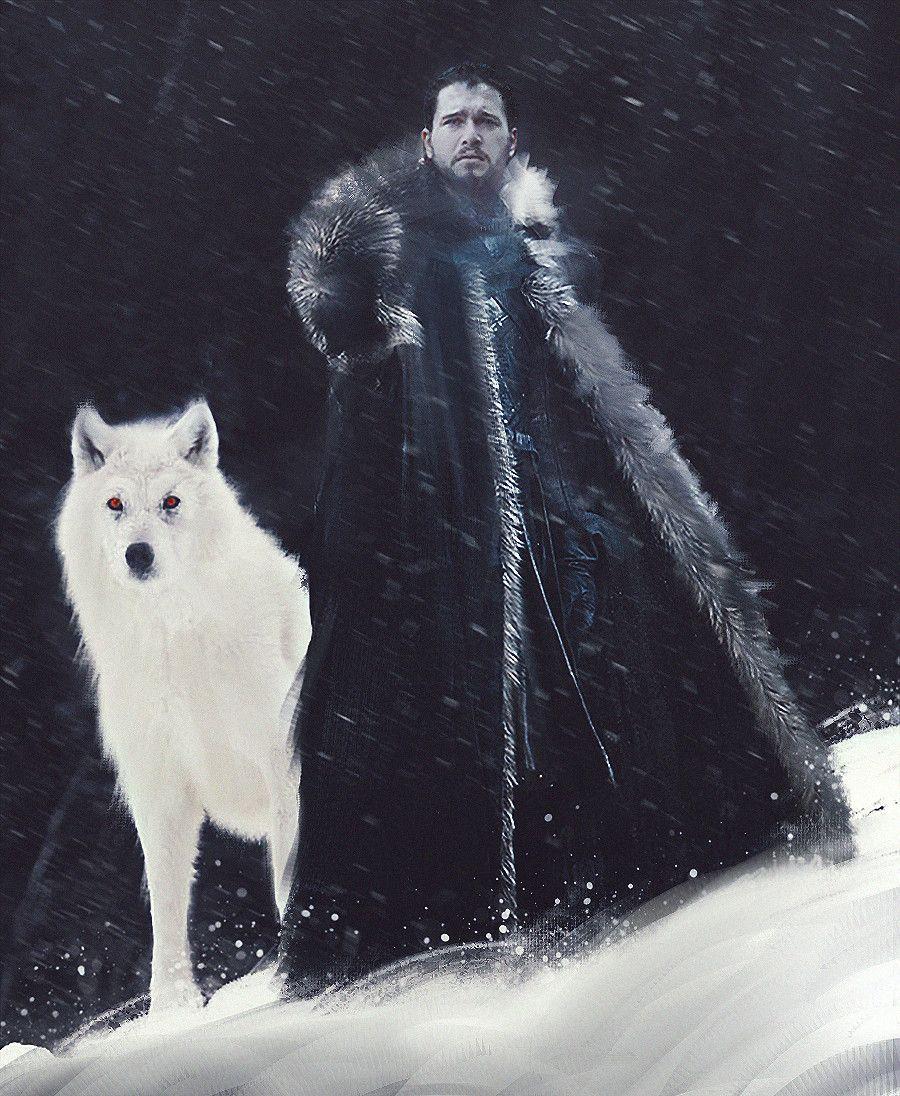 Jon Snow (Aegon Targaryen) alongside his albino