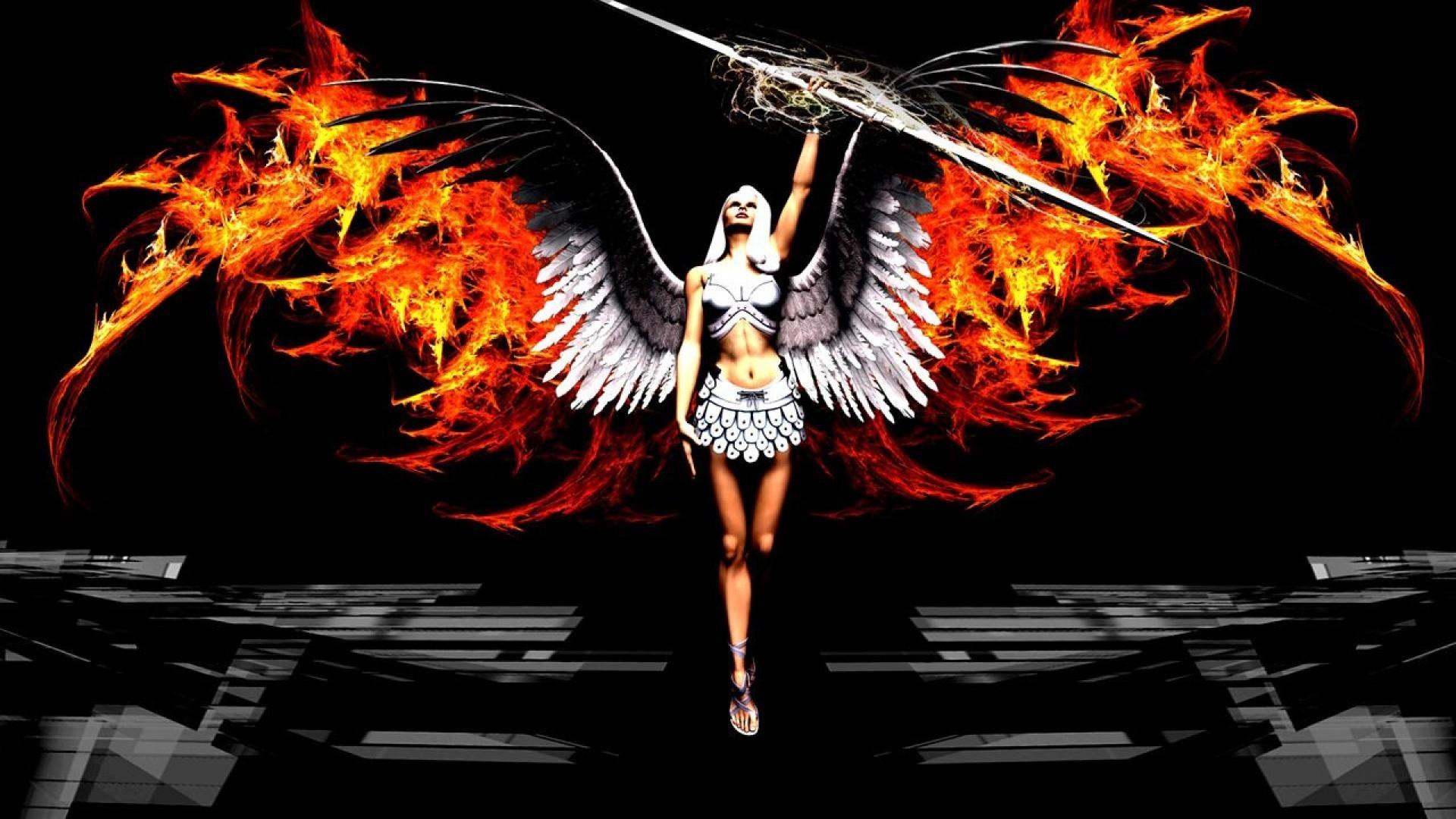 fire artwork angel wings 1920x1080 wallpaper High Quality