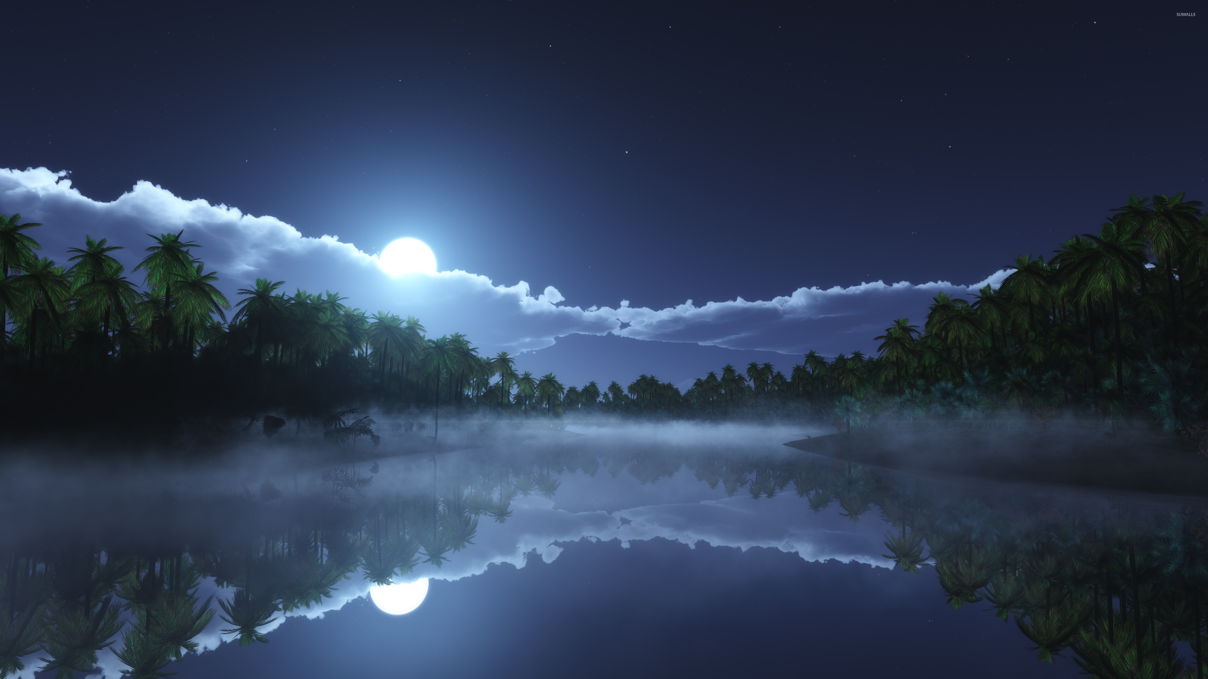 Beautiful night reflecting in the clear water wallpaper