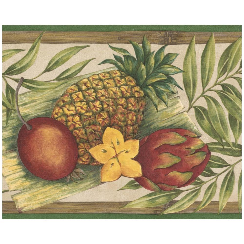 Exotic Fruits Fruit, Dragon Fruit, Pineapple, Kiwi, Leaves Prepasted Wallpaper Border