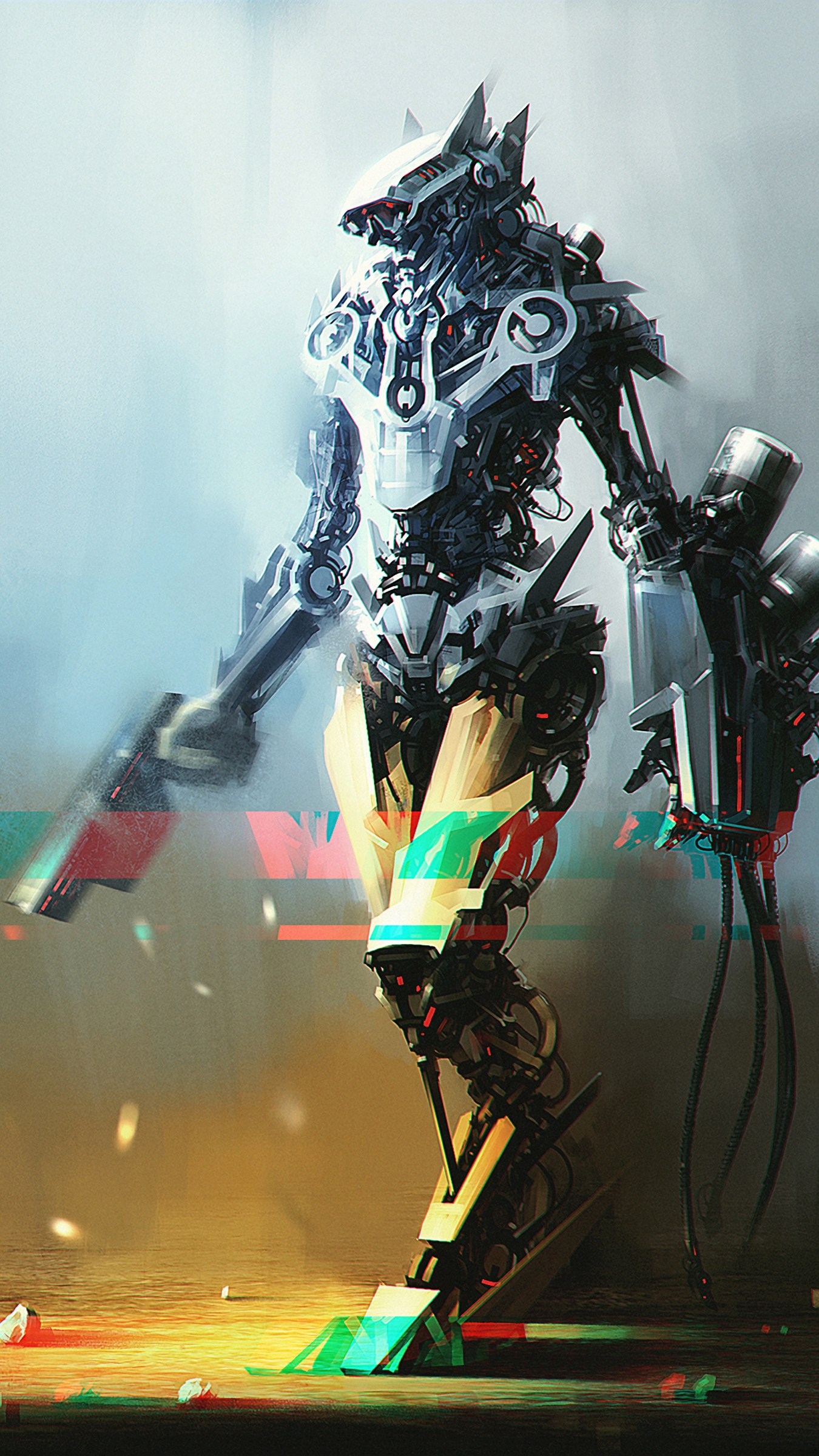Download wallpaper 1350x2400 robot, cyborg, creature, art