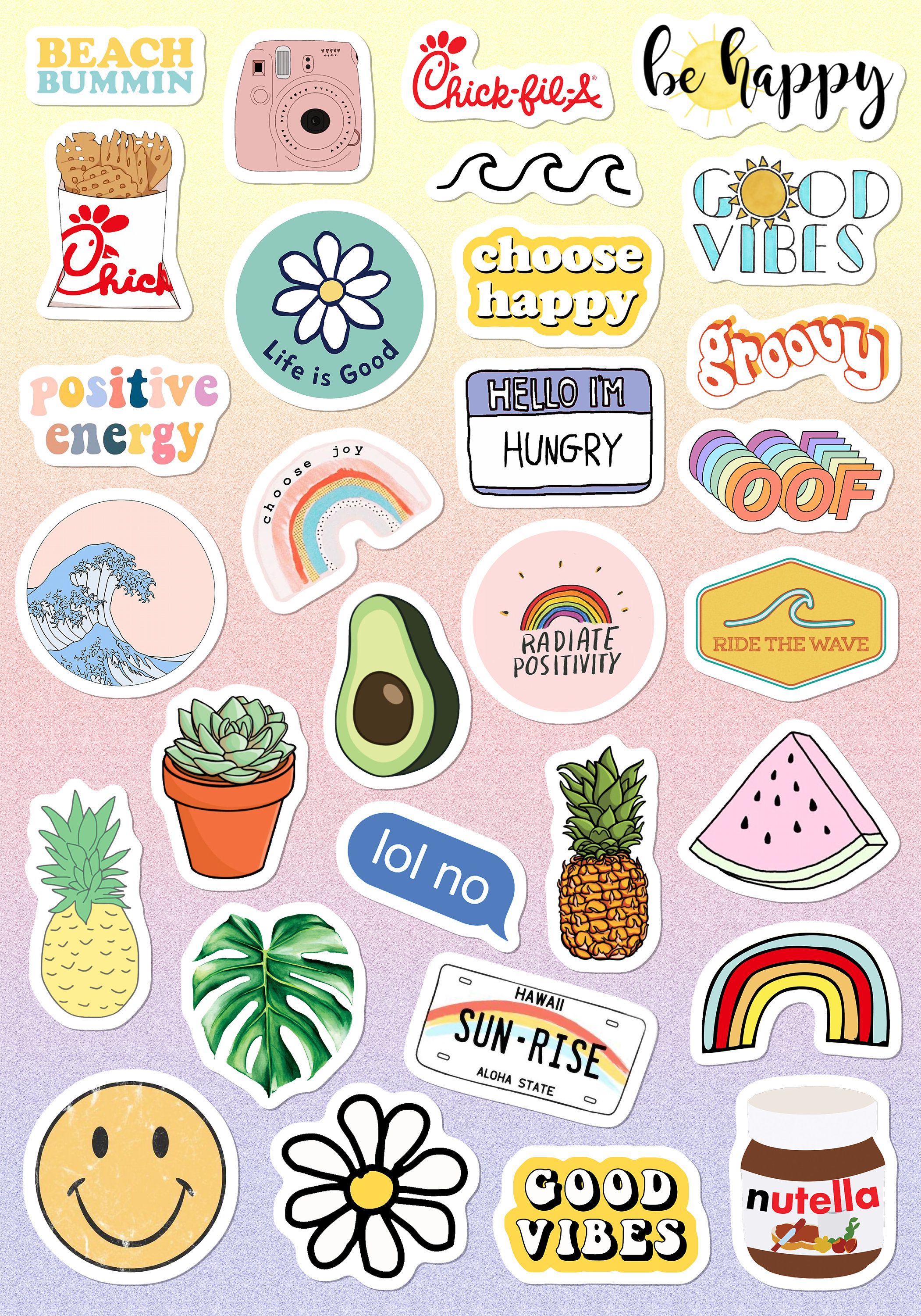 Vsco Light Pink Blue Yellow Funny Stickers For Girls