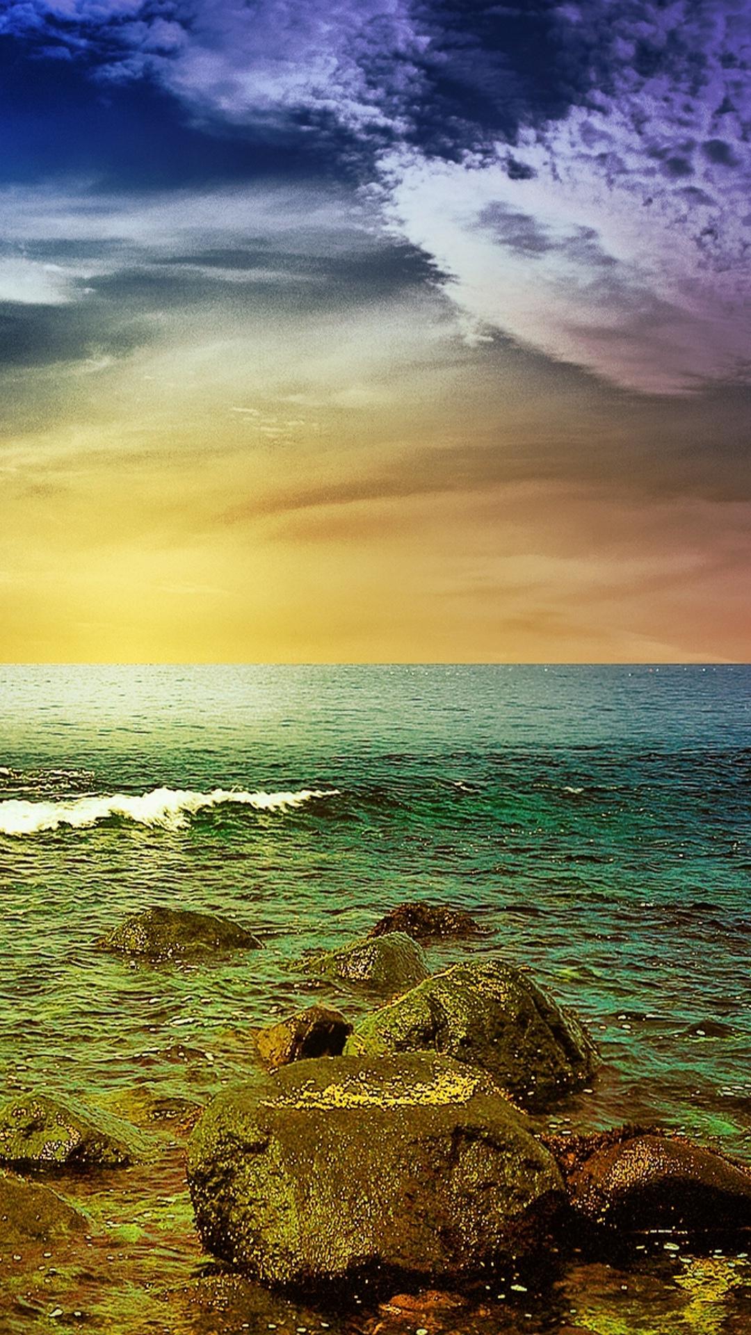 Stormy Sea Rocks Sunset Android Wallpaper free download