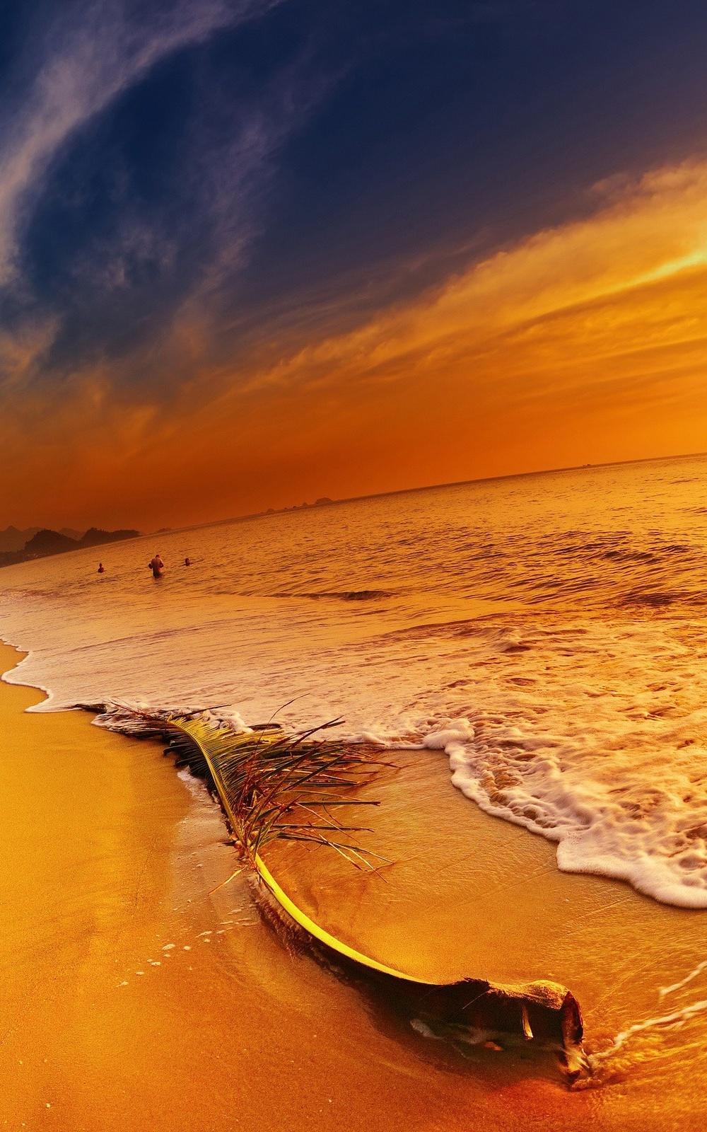 Golden Beach Waves Sunset Android Wallpaper Sunset