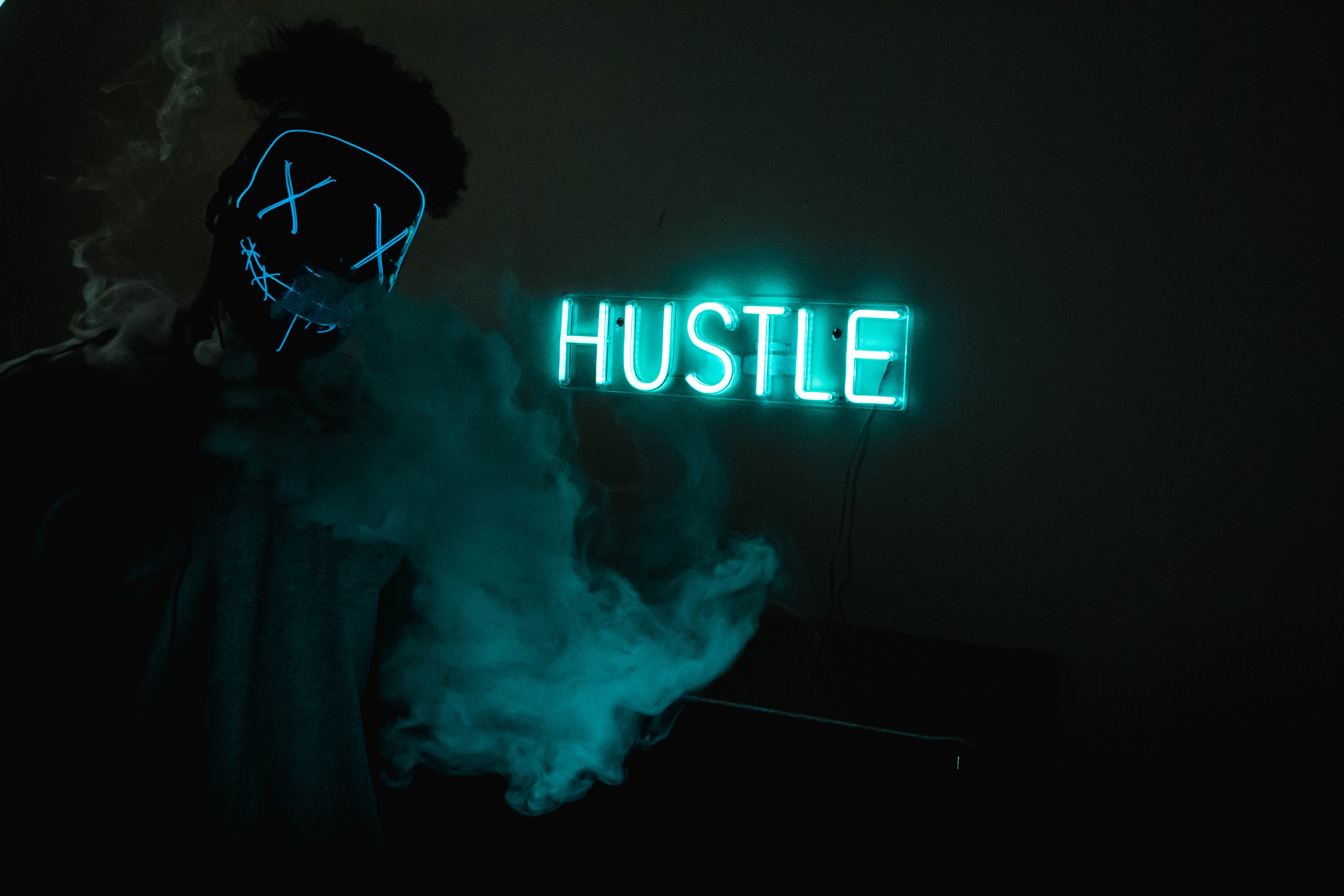Mask Guy Hustle Neon Concept 5k 1366x768 Resolution