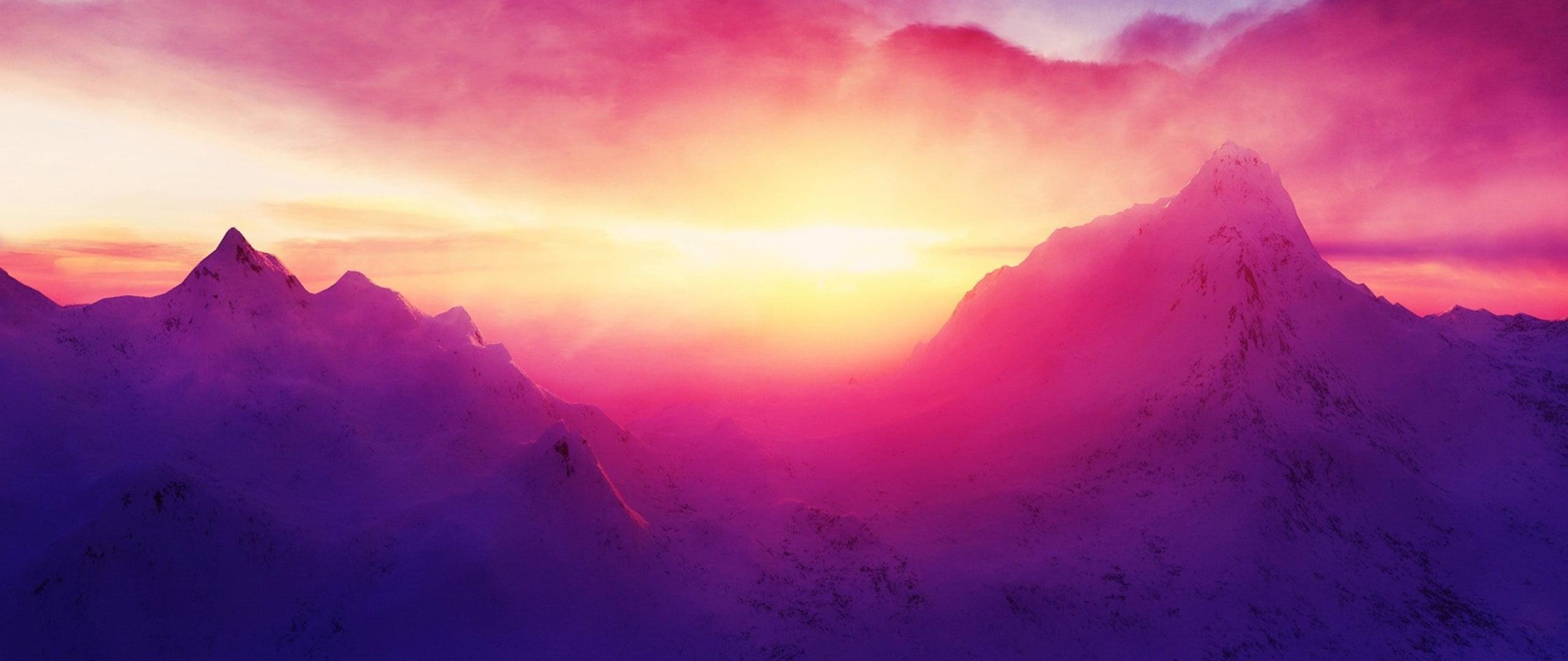 Mountain Range During Golden Hour, Ultra Wide, Photography