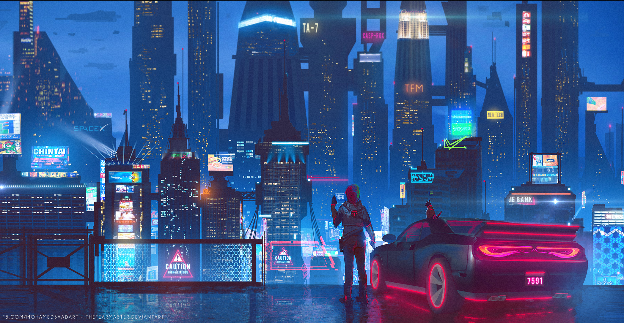 Cybeprunk City Science Fiction Car Ride Night Glow, HD Artist, 4k