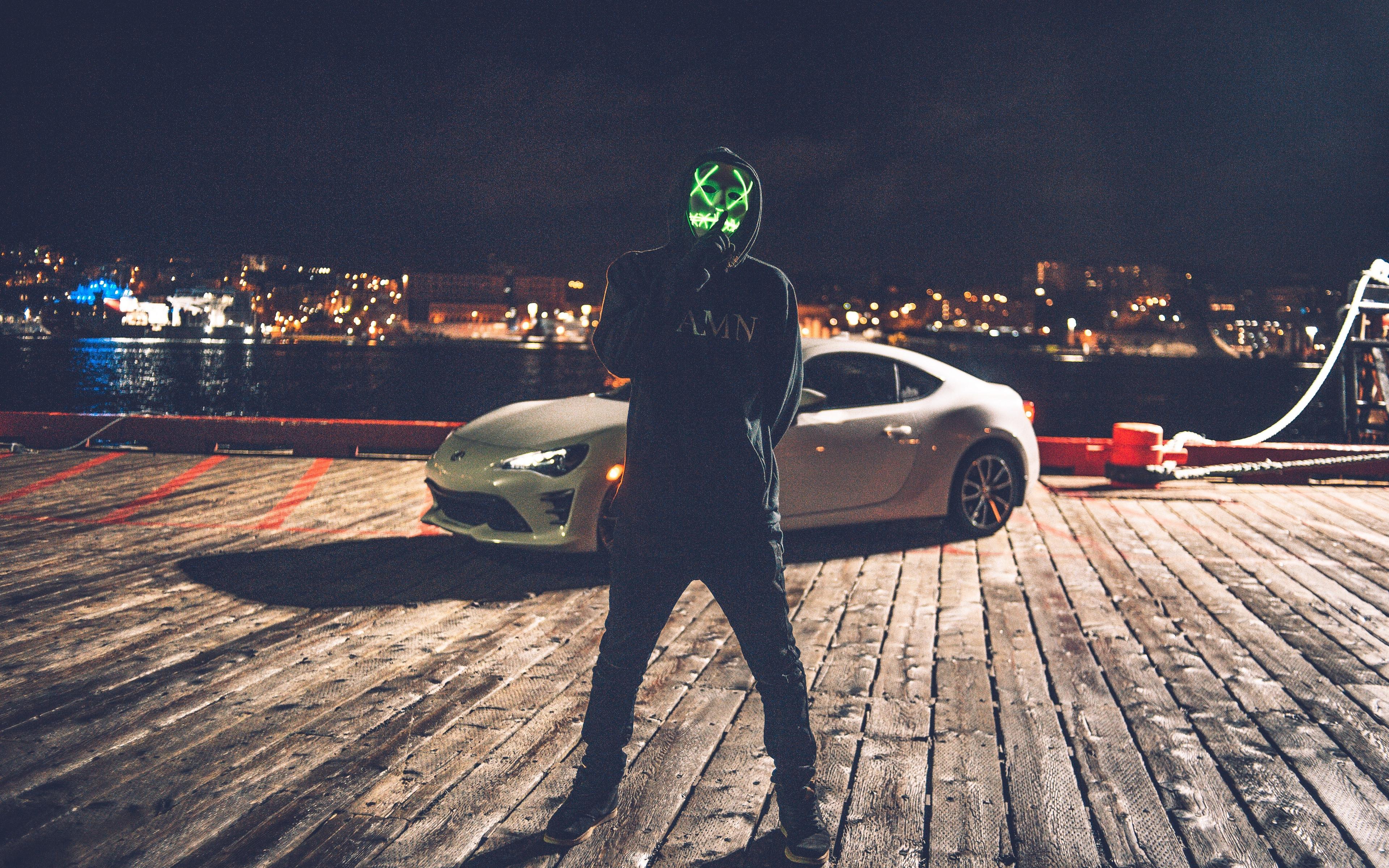 Download wallpaper 3840x2400 mask, anonymous, hood, auto