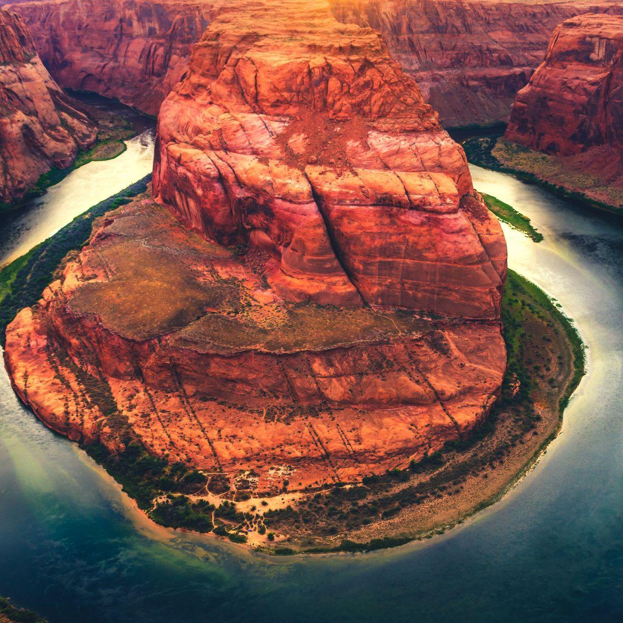 Horseshoe bend, river, rocks cliffs, nature, 1224x1224