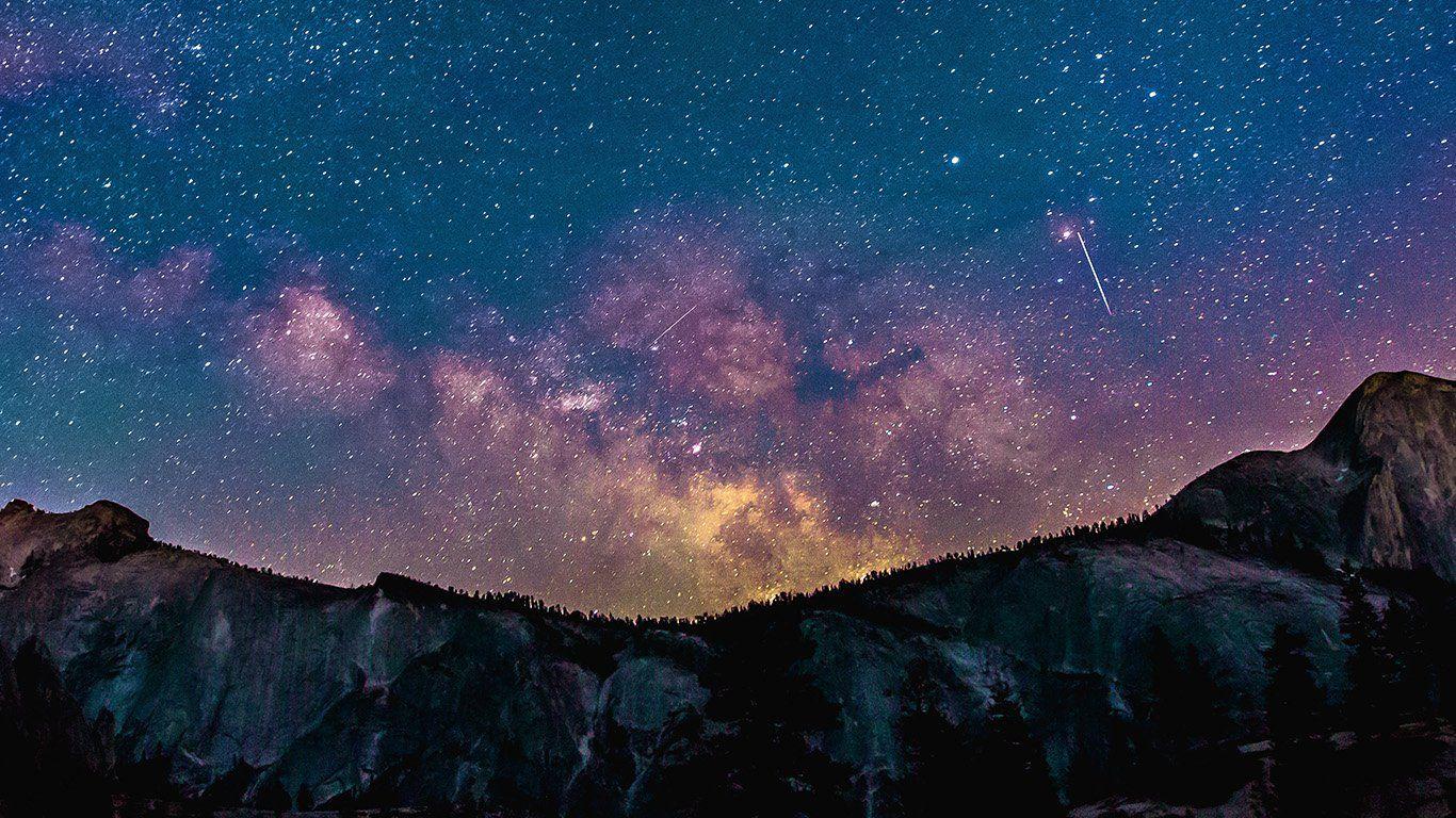 Aurora Star Night Sky Space Blue Mountain. Wallpaper Space