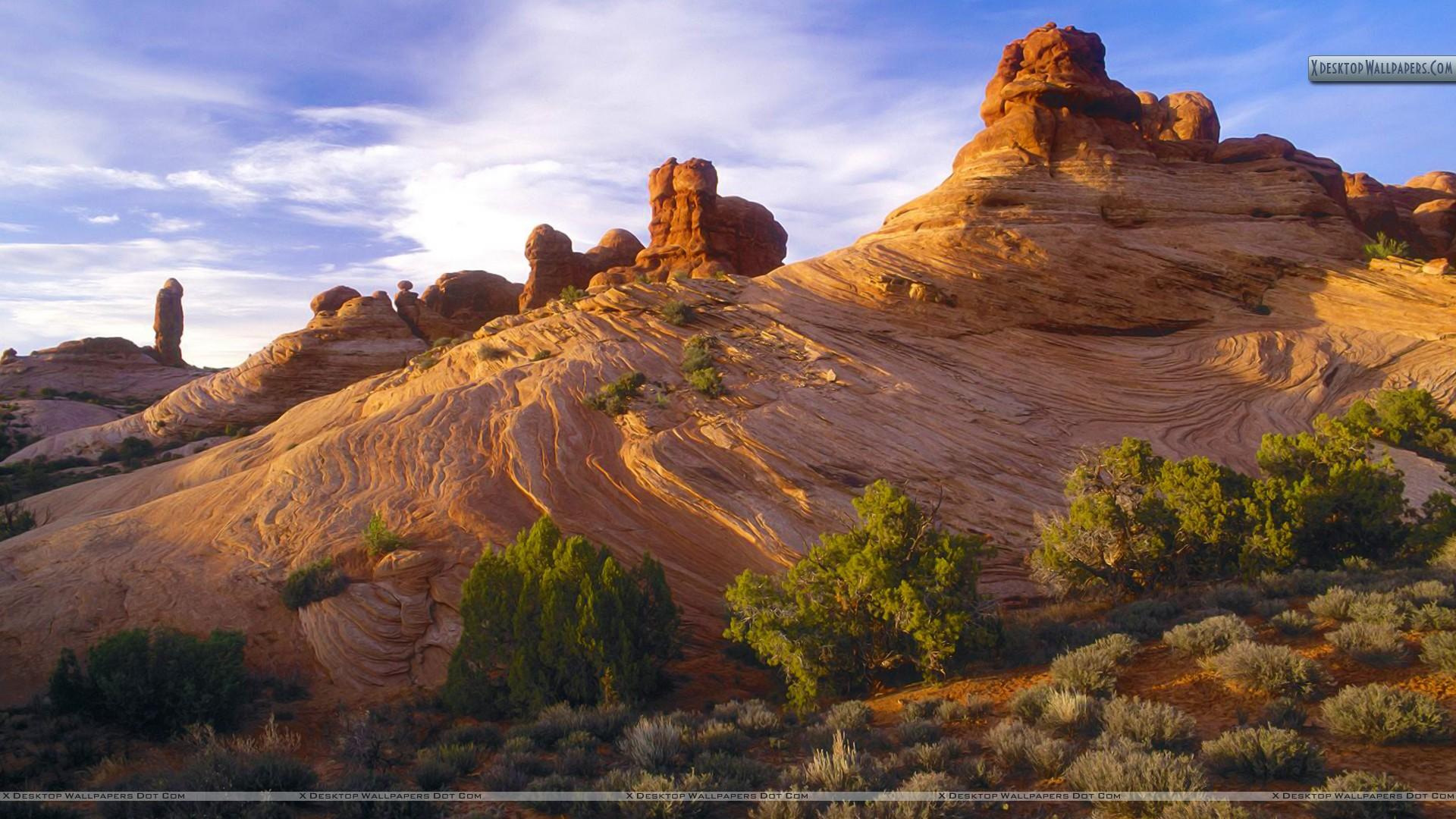 Sandstone Formations at Sunset, Arches National Park, Utah