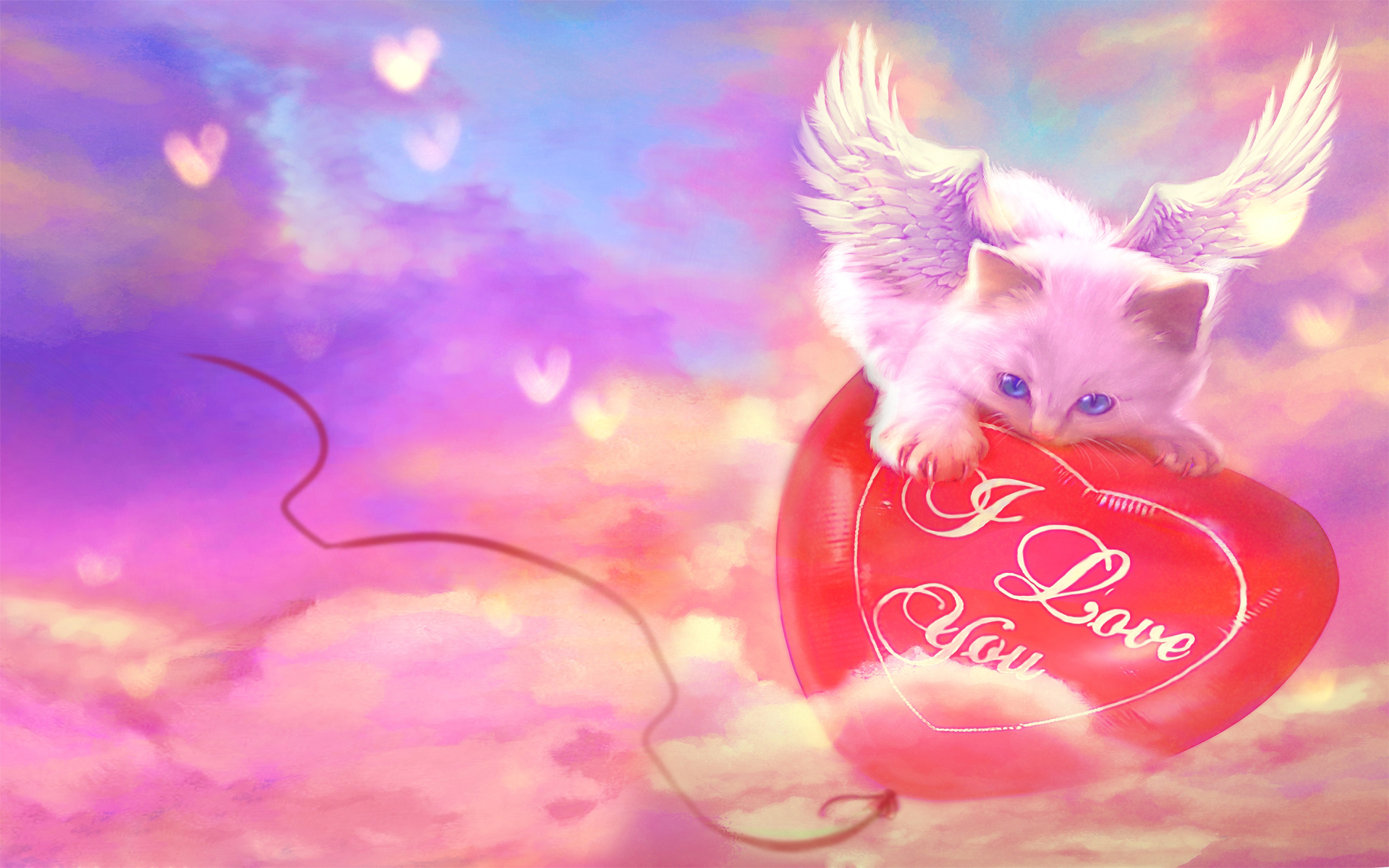 Kitten with Valentine Balloon HD Wallpaper. Background