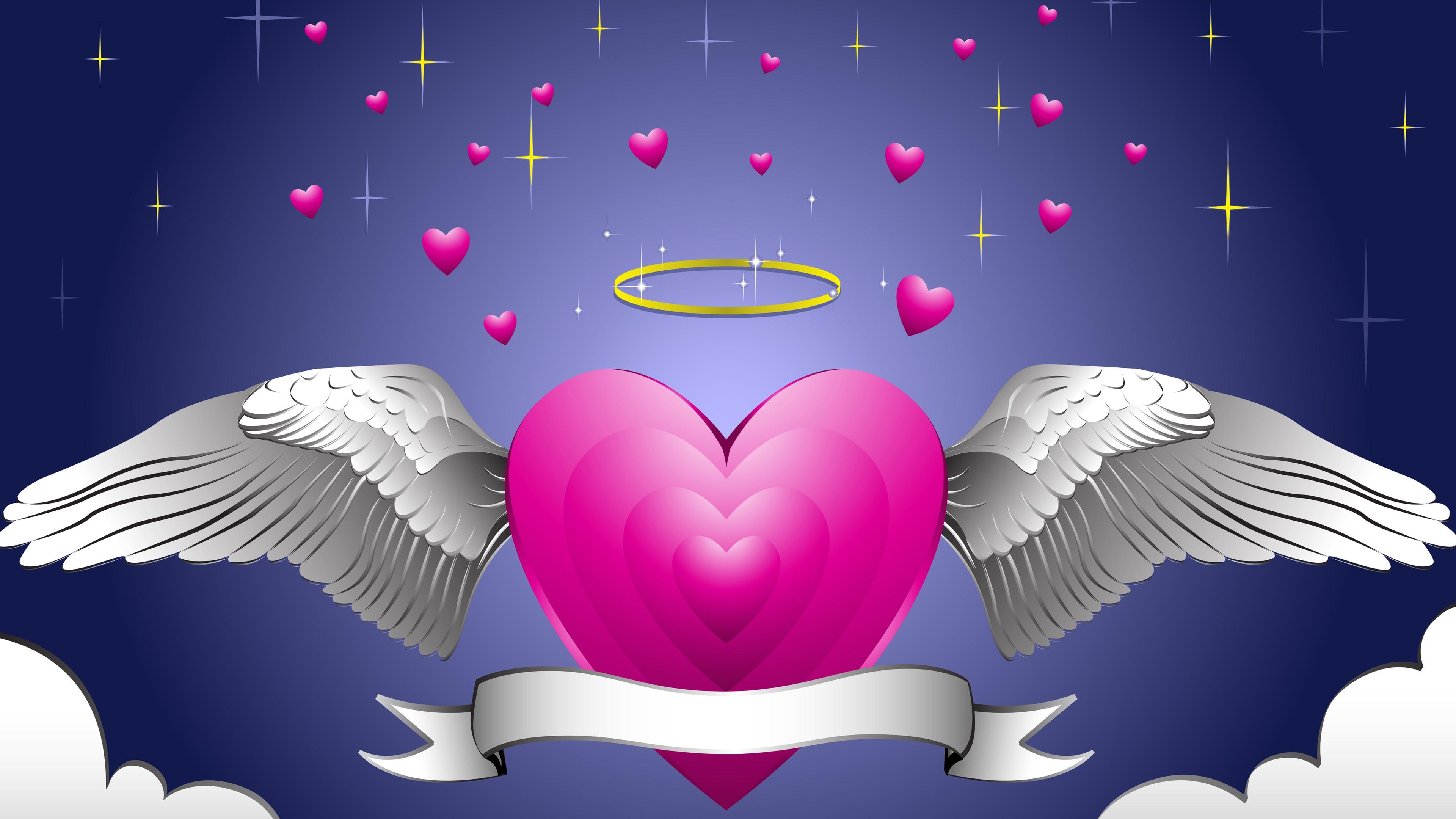 Pink Heart with Wings 4k Ultra HD Wallpaper. Background