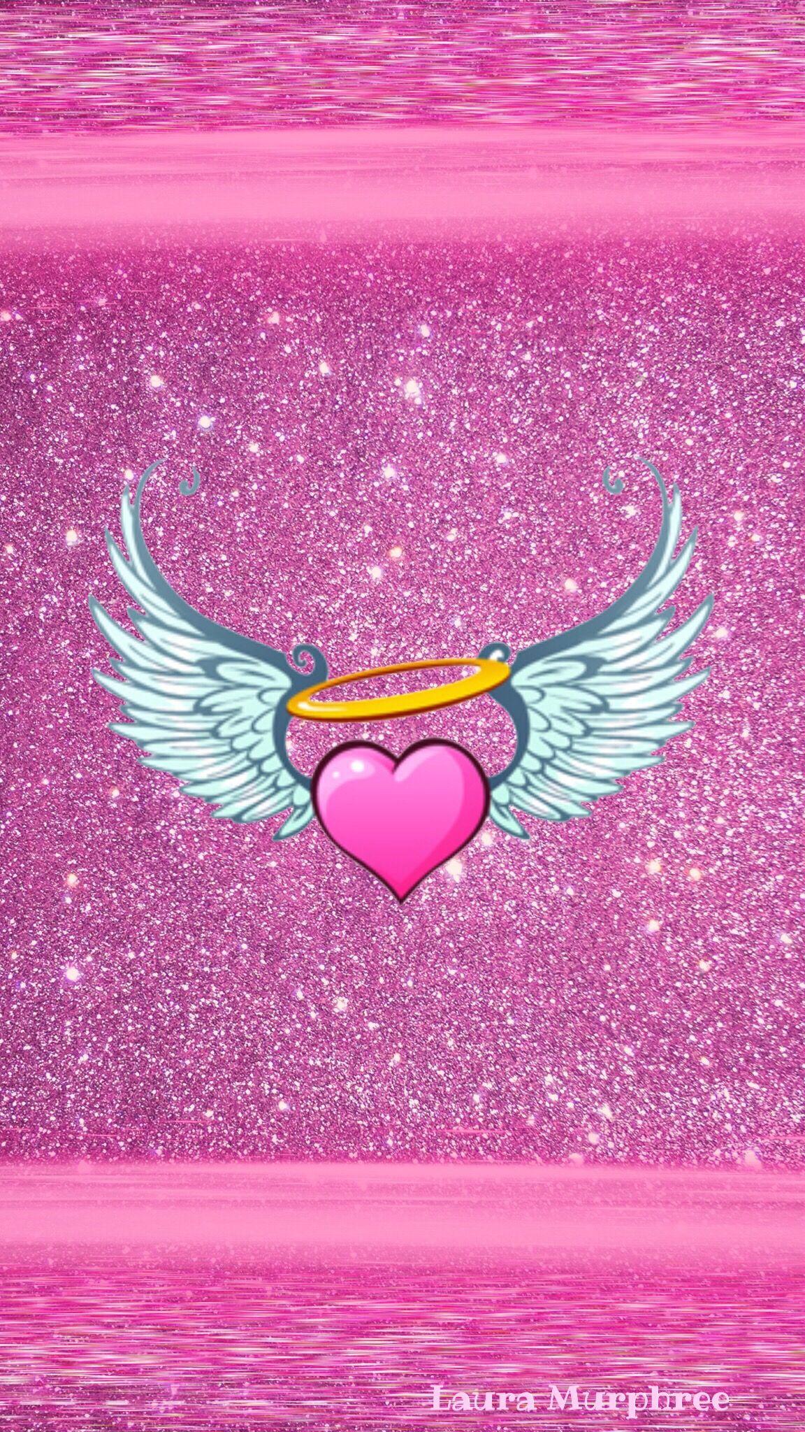 Glitter phone wallpaper sparkle background angel wings heart