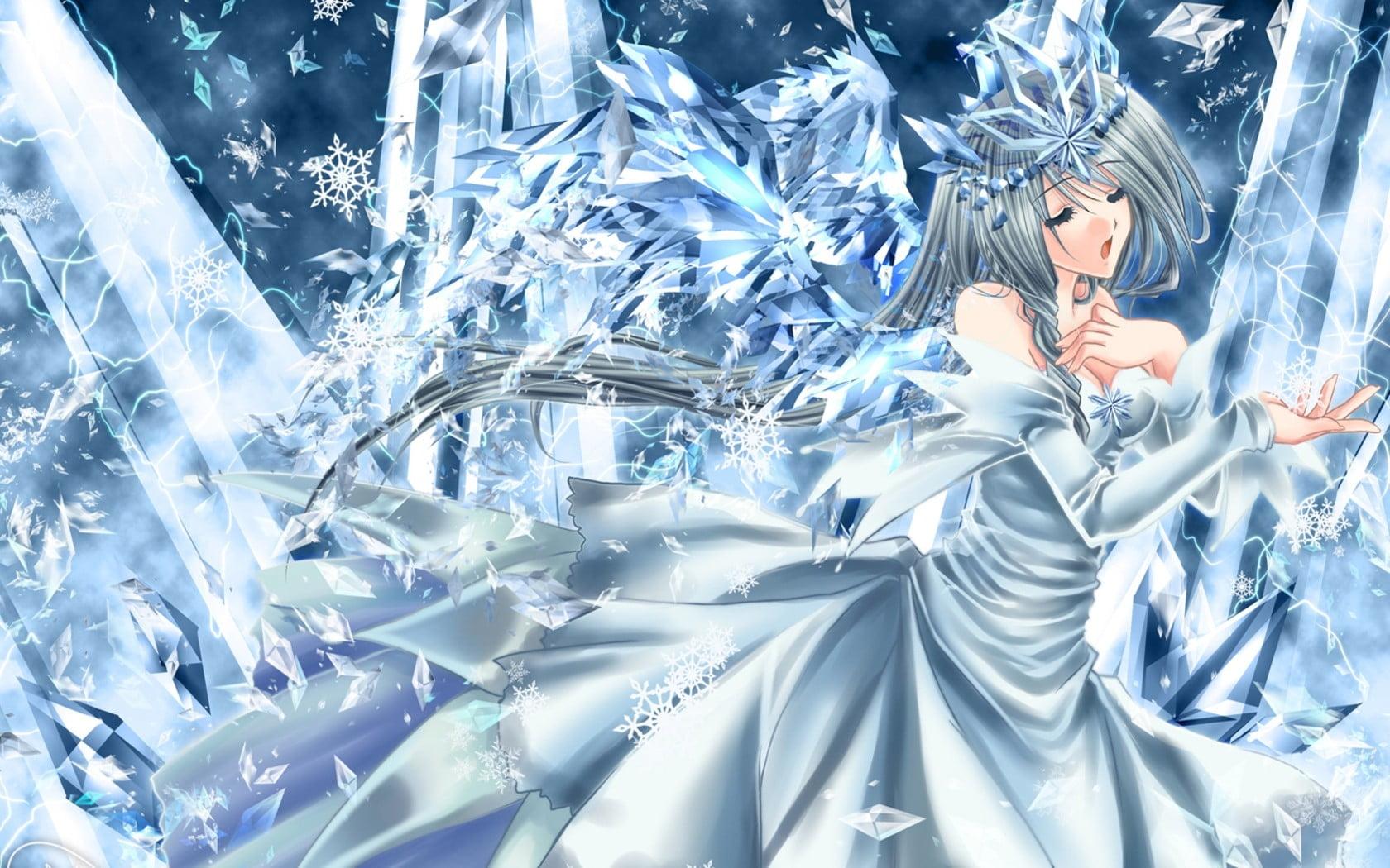 Female anime ice princess digital wallpaper HD wallpaper