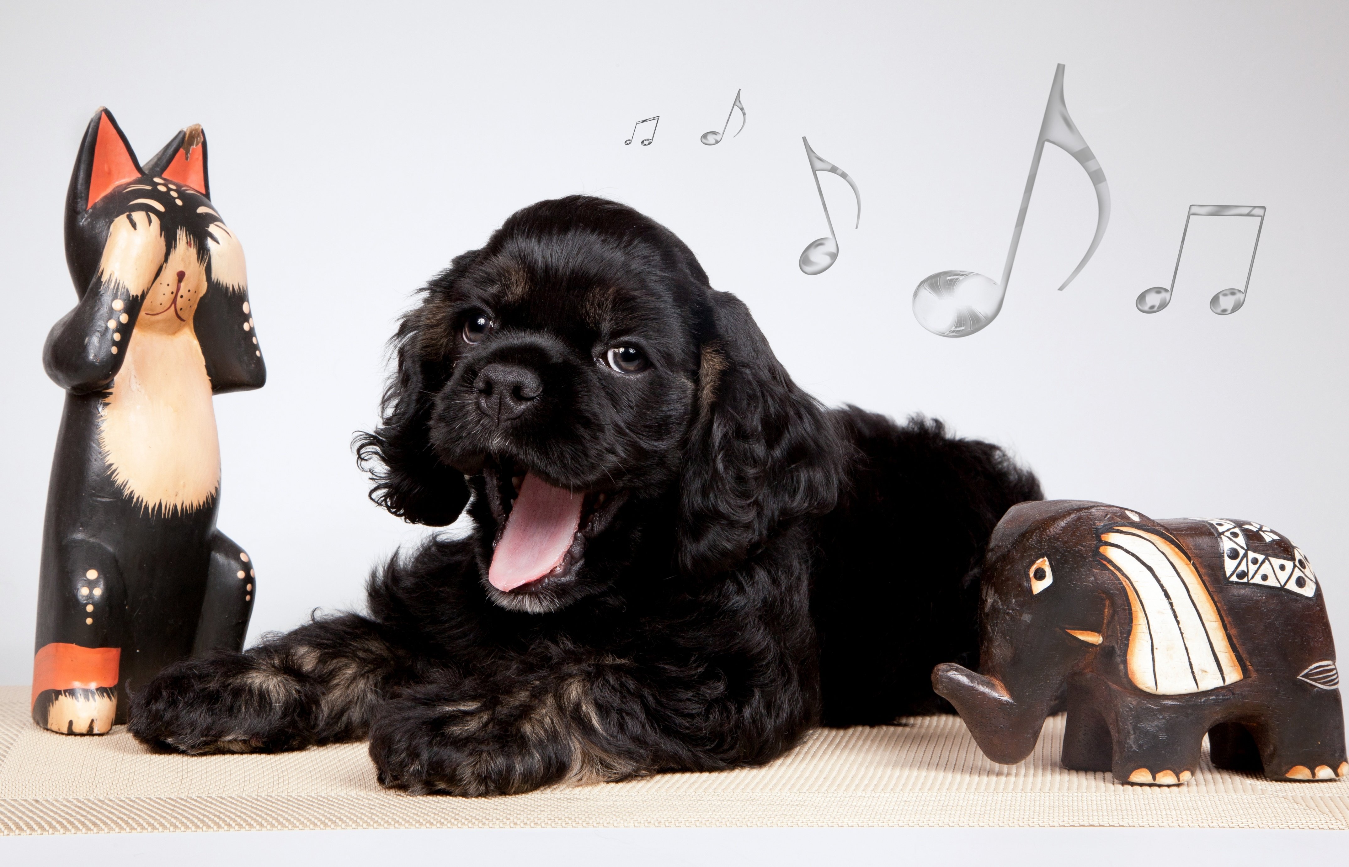 cocker, Spaniel, Elephant, Figurines, Puppy, Baby Wallpaper