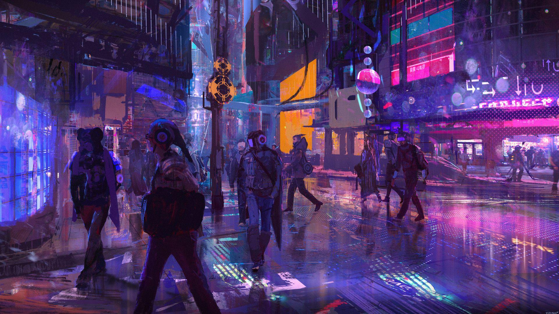 Wallpaper cyberpunk, city, buildings, art desktop wallpaper, hd image,  picture, background, 13377a