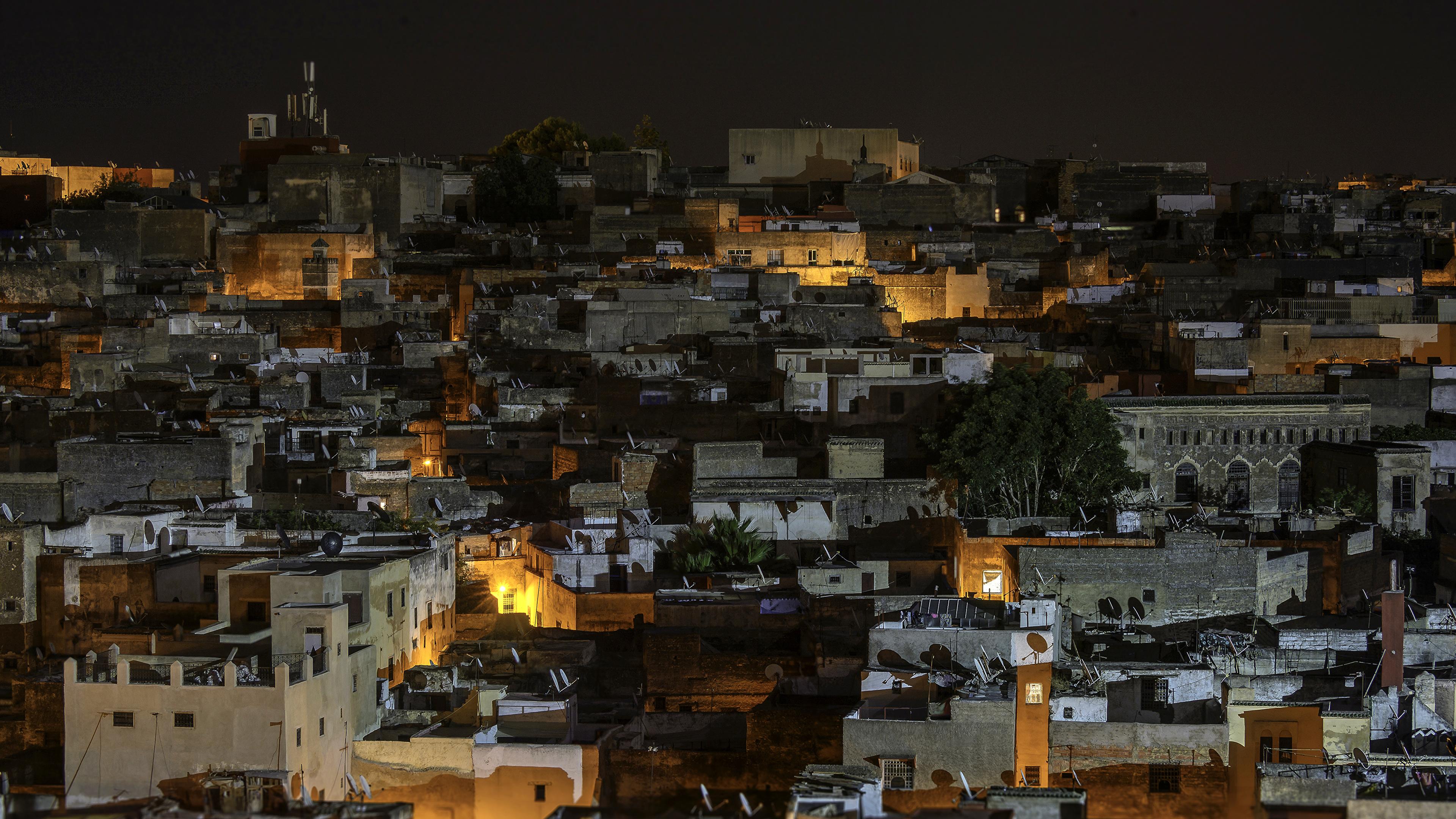 Desktop Wallpaper Morocco Fez Night Cities Houses 3840x2160