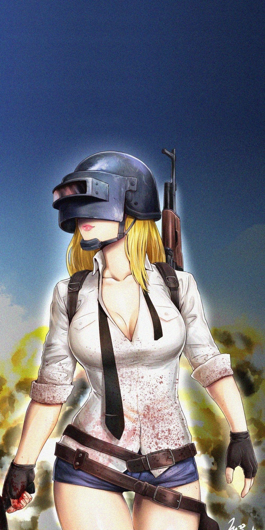 PUBG, video game, helmet girl, fan art, 1080x2160 wallpaper. HD