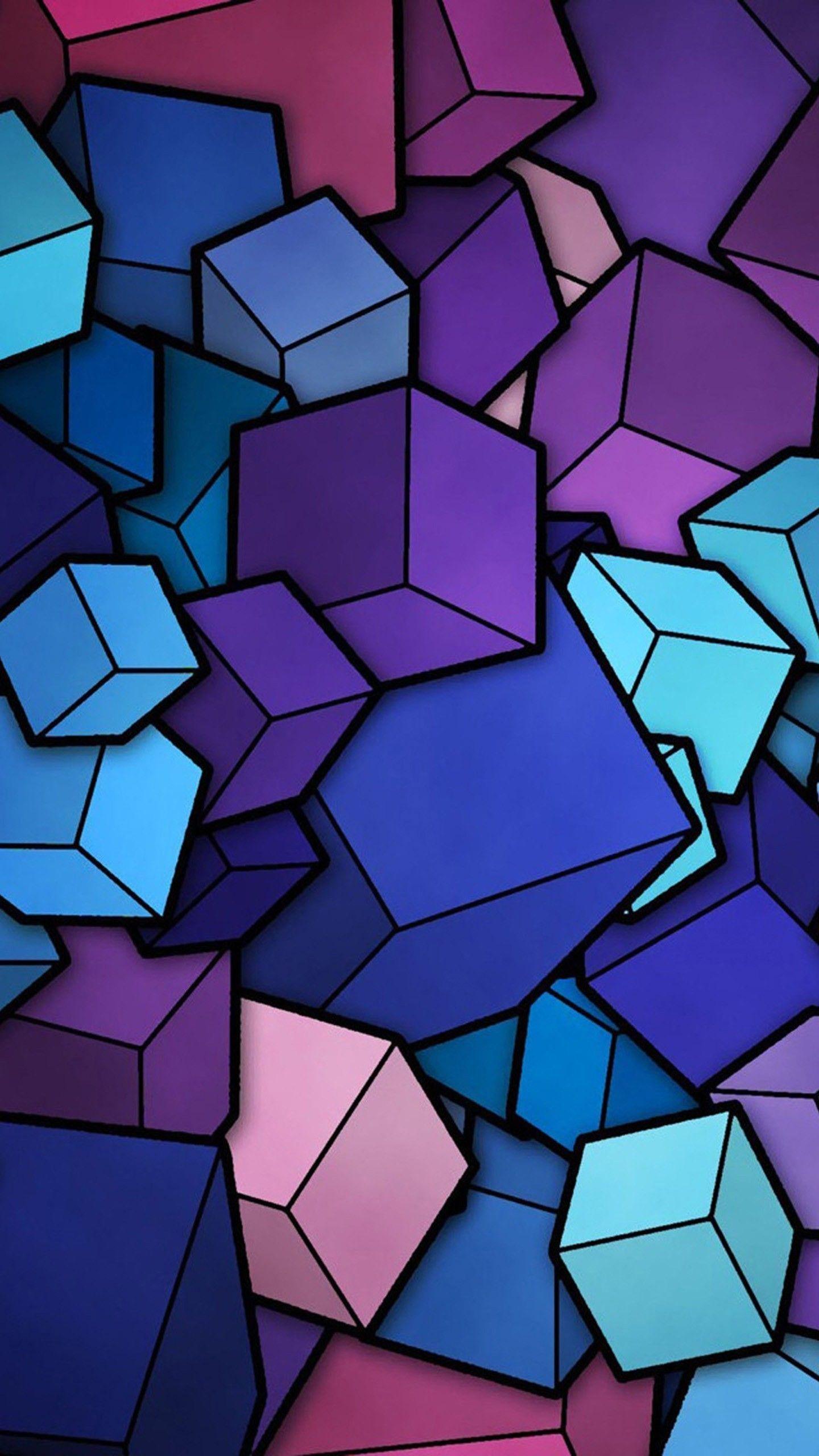 Abstract Cubes Blue Purple Wallpaper Galaxy S LG