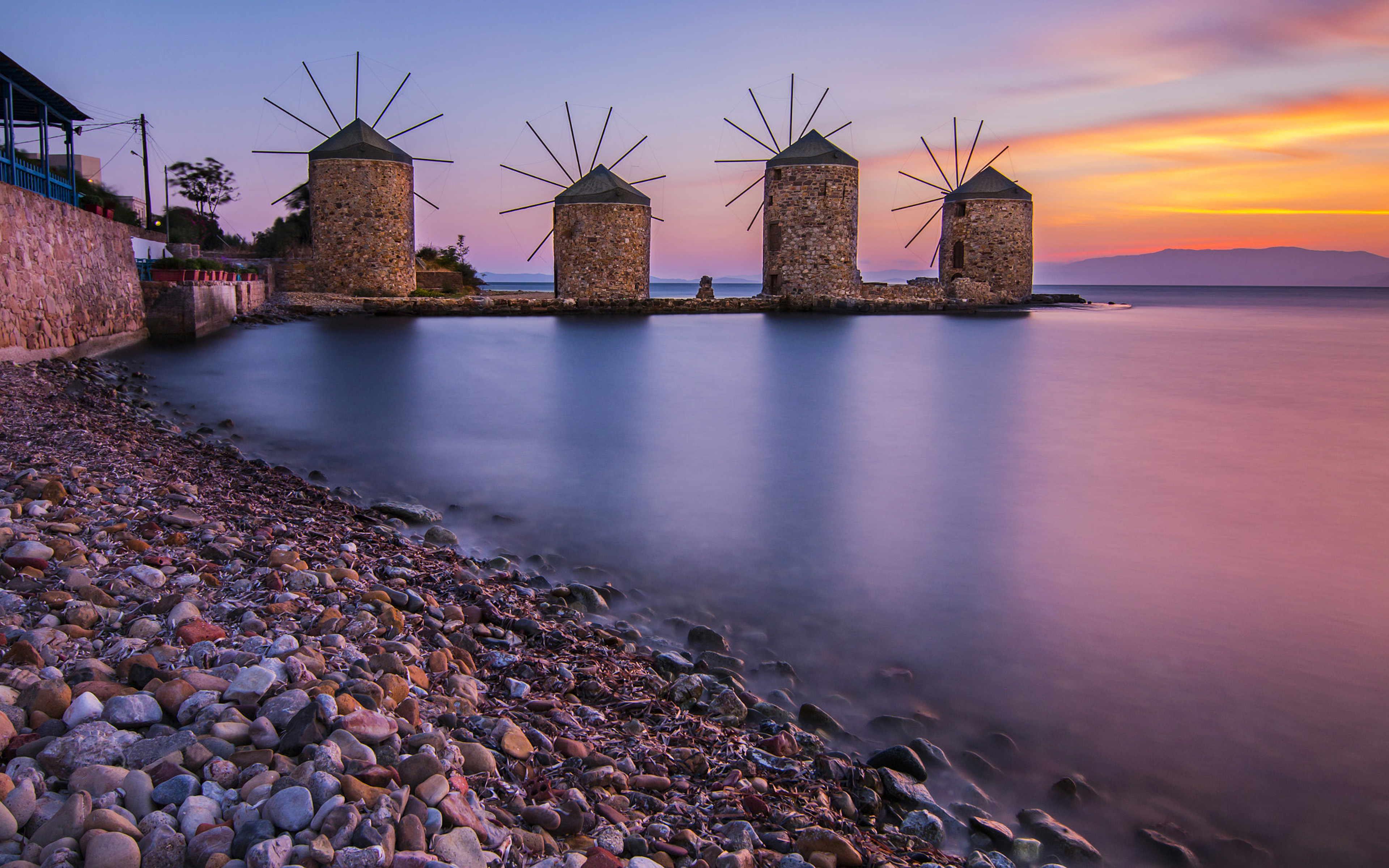 Windmills In Chios Aegean Sea Greece 4k Ultra Hd Desktop